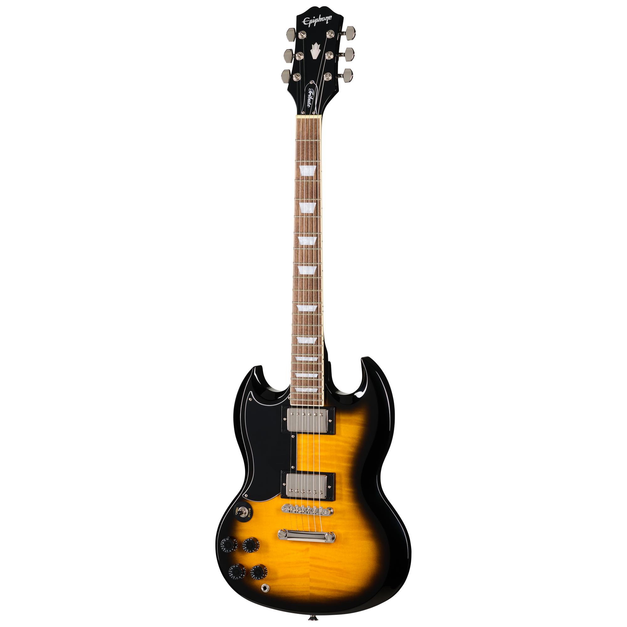 Epiphone Inspired by Gibson SG Tribute Plus Left Handed Electric Guitar in Vintage Sunburst - E1SGTPVSNH1L-Front.jpg