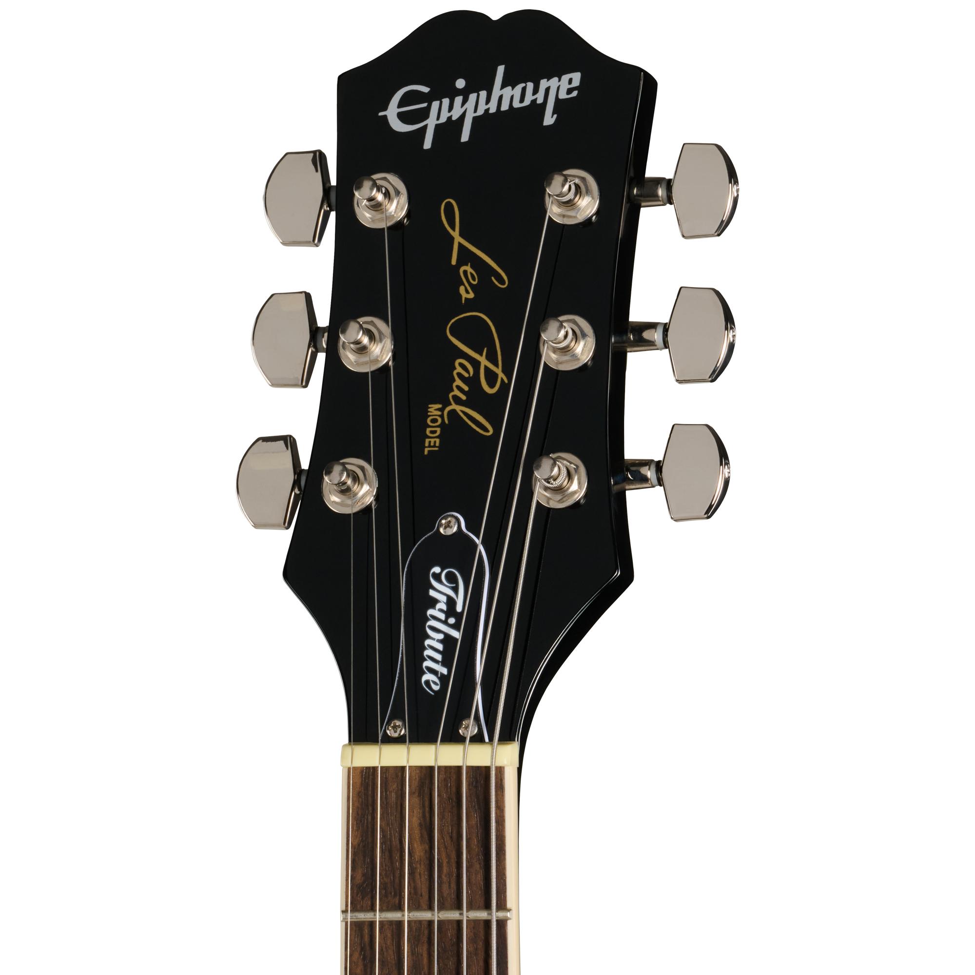 Epiphone Inspired by Gibson Les Paul Tribute Plus Left Handed Electric Guitar in Transparent Ebony Burst - E1LPTPEBBNH1L-Headstock.jpg