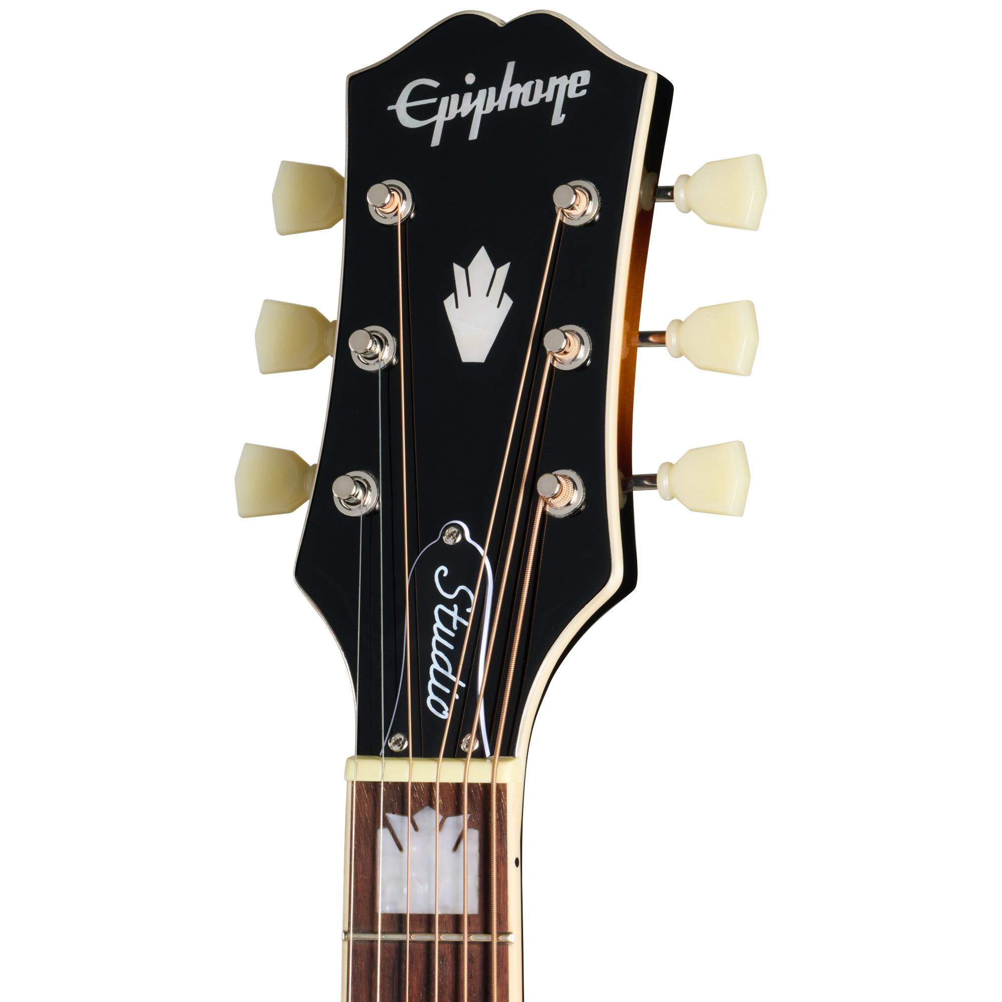 Epiphone J-200 Studio Left Handed Electro Acoustic Guitar in Vintage Sunburst - EASJ2VSNH1L_25022301629_3_Headstock.jpg