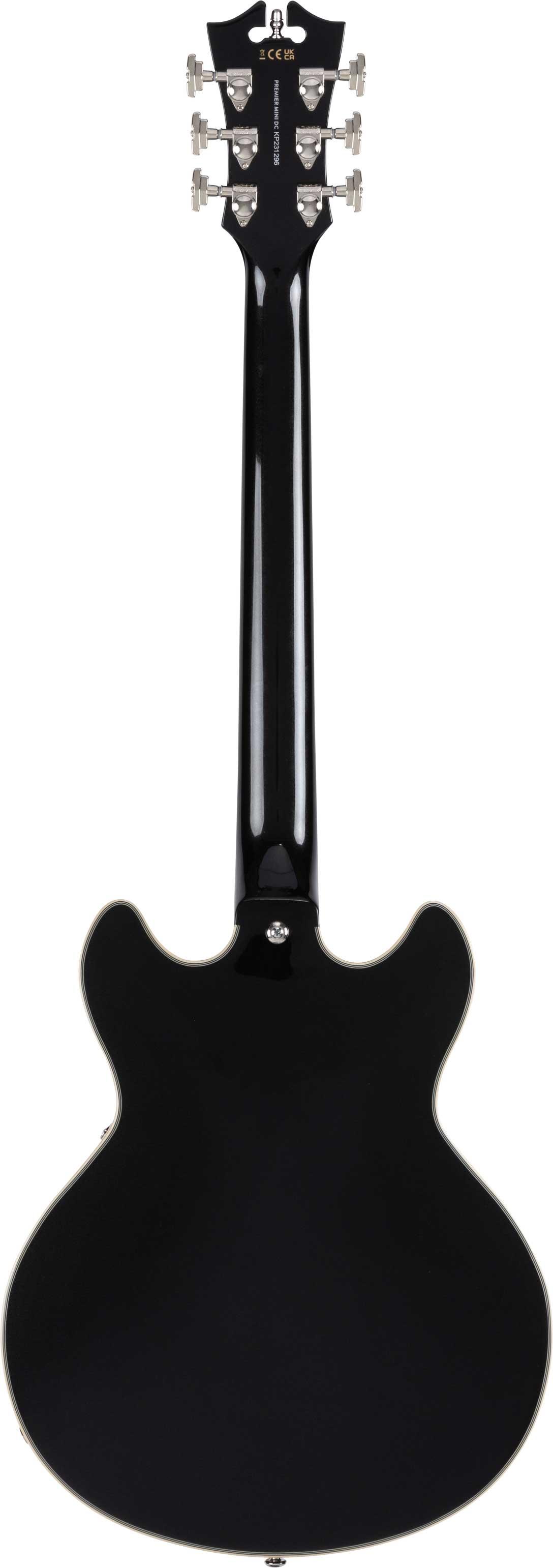 D’Angelico Premier Mini DC Semi-Hollow Electric Guitar in Solid Black - DAPMDCSBKNS-Back.jpg