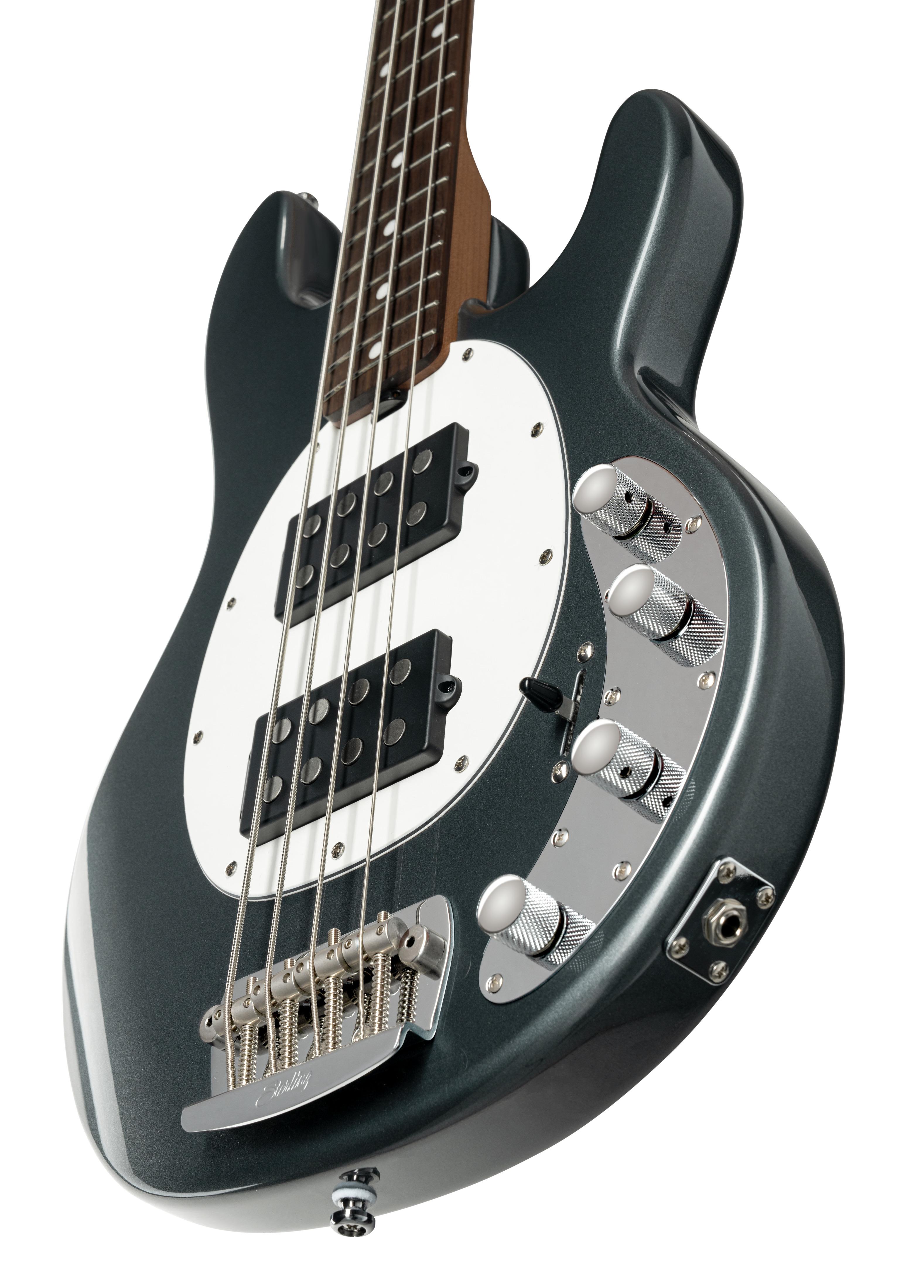 Sterling by Music Man StingRay RAY34 HH Bass Guitar in Charcoal Frost - RAY34HHCFRR2-Body-Angle.jpg