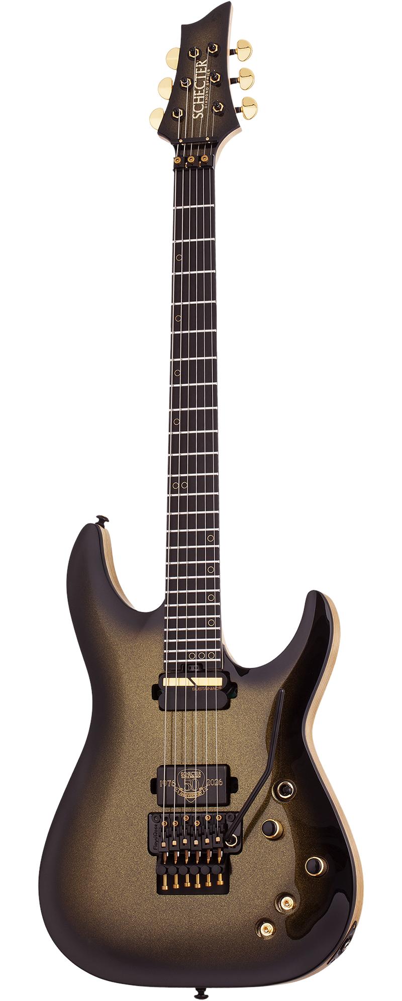 Schecter C-1 FR-S 50th Anniversary Electric Guitar in Gold Burst - SCH-GTR-4137-Angle.jpg