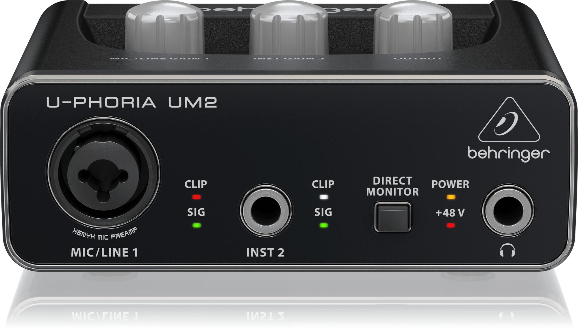 B Stock : Behringer U-Phoria UM2 Audiophile 2x2 USB Audio Interface with XENYX Mic Preamplifier 004 - 433285-UM2_P0AVV_Top-Front_XL.jpg