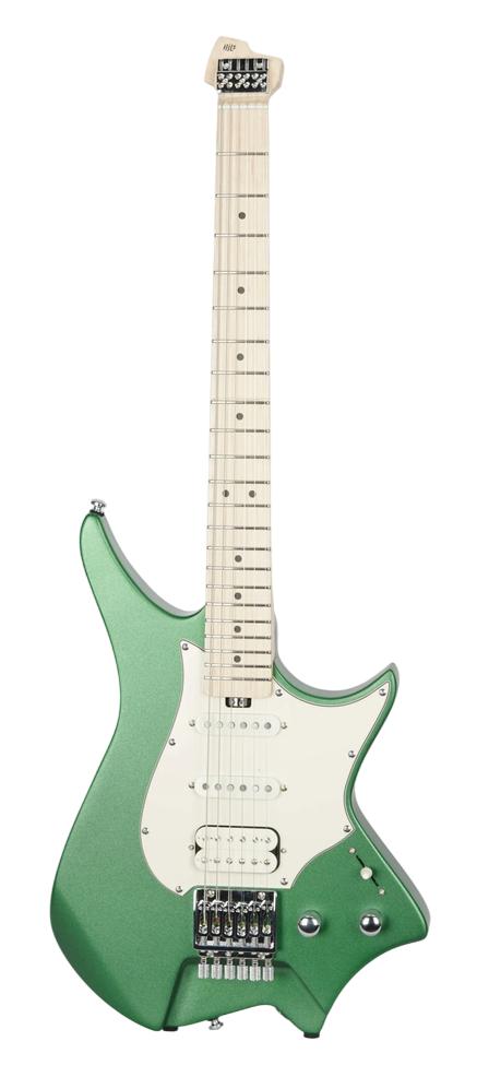 HILS HNS1 S-Style Headless Electric Guitar in Satin Emerald Green - HNS1MS-MEG-Front.jpg
