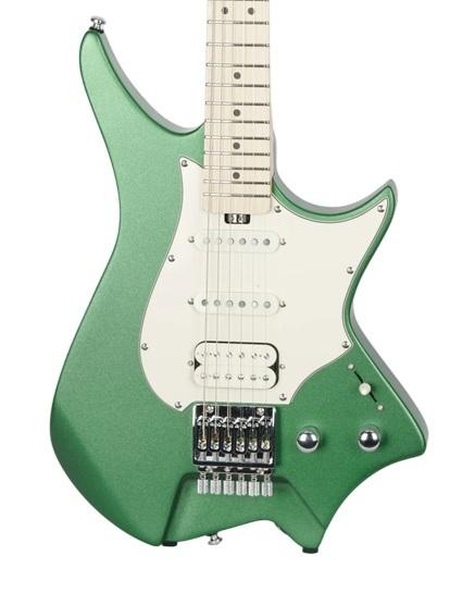 HILS HNS1 S-Style Headless Electric Guitar in Satin Emerald Green - HNS1MS-MEG-Hero.jpg