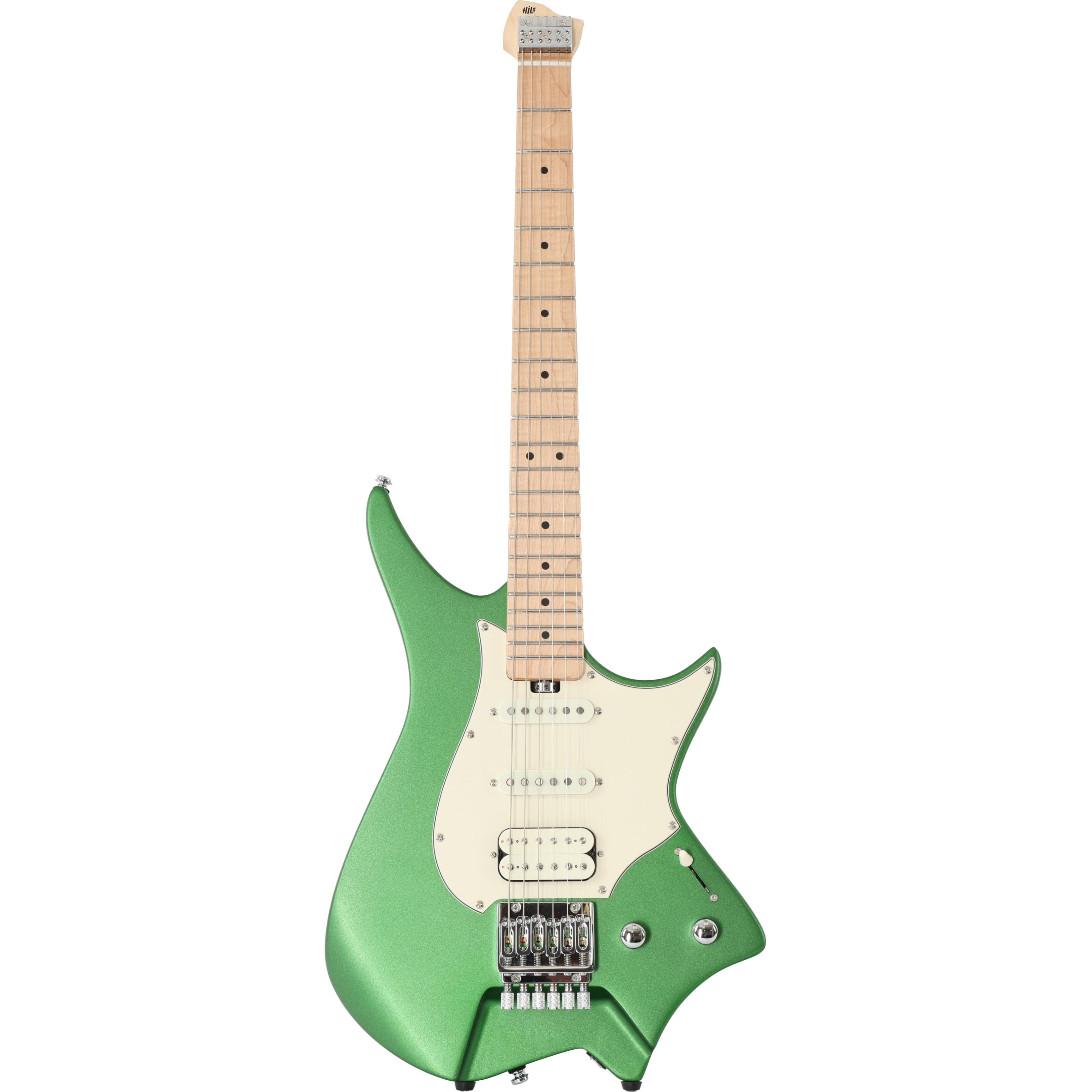 HILS HNS1 S-Style Headless Electric Guitar in Satin Emerald Green - HNS1MS-MEG-Photo-Front.jpg