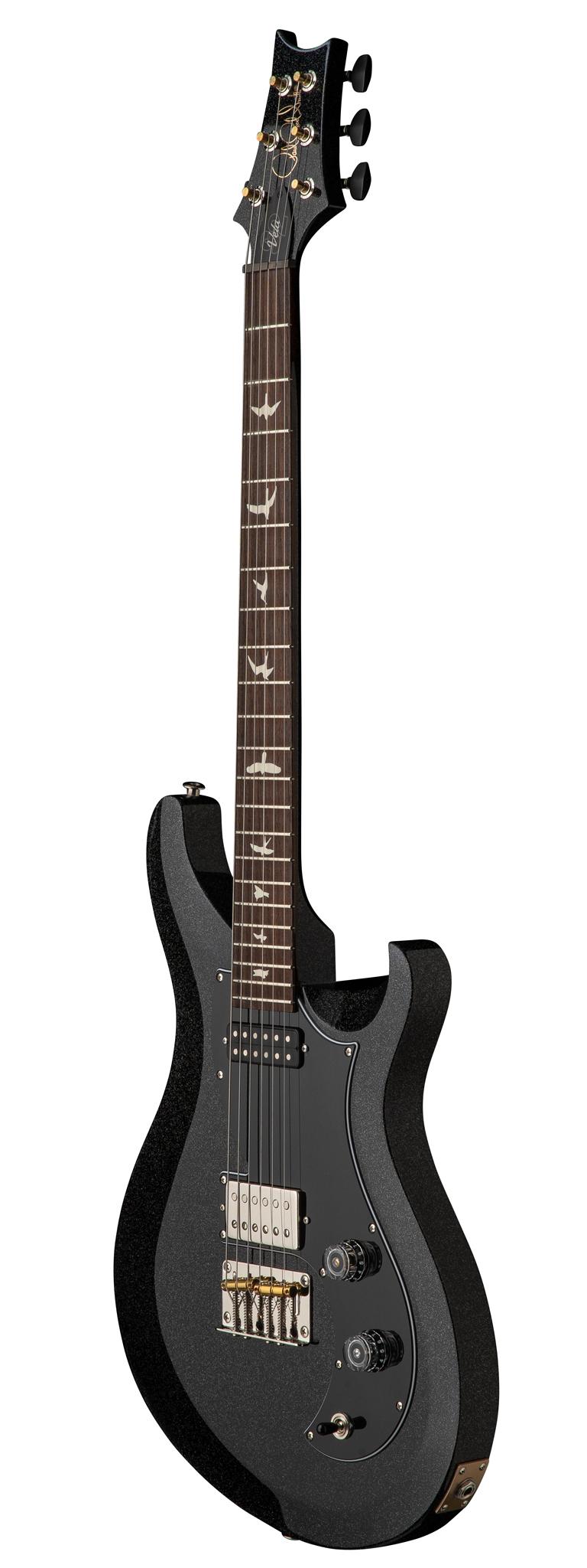 PRS S2 Vela Electric Guitar in Black Rainbow Holoflake - 112825BH-PRS-S2-Vela-Black-Rainbow-Holoflake-Angle.jpg