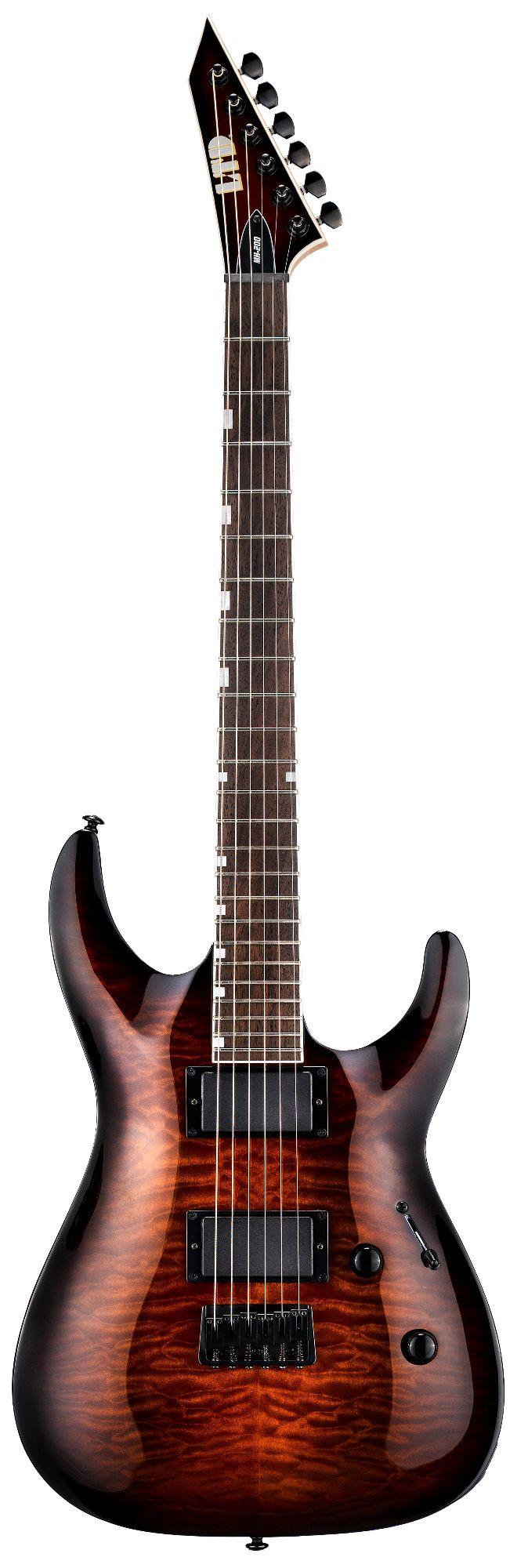 ESP LTD MH-200QM HT Electric Guitar in Dark Brown Sunburst - MH-200QM HT_DBSB_FRONT_compressed.jpg