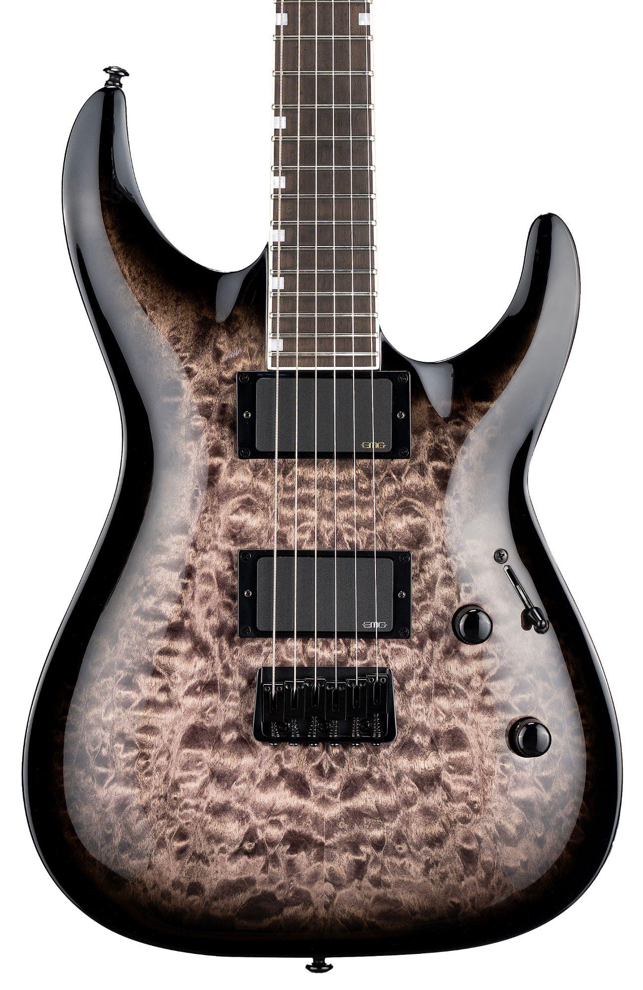 ESP LTD MH-400HT QM Electric Guitar in See Thru Black Sunburst - MH-400HT_STBLKSB_FRONT-hero_compressed.jpg