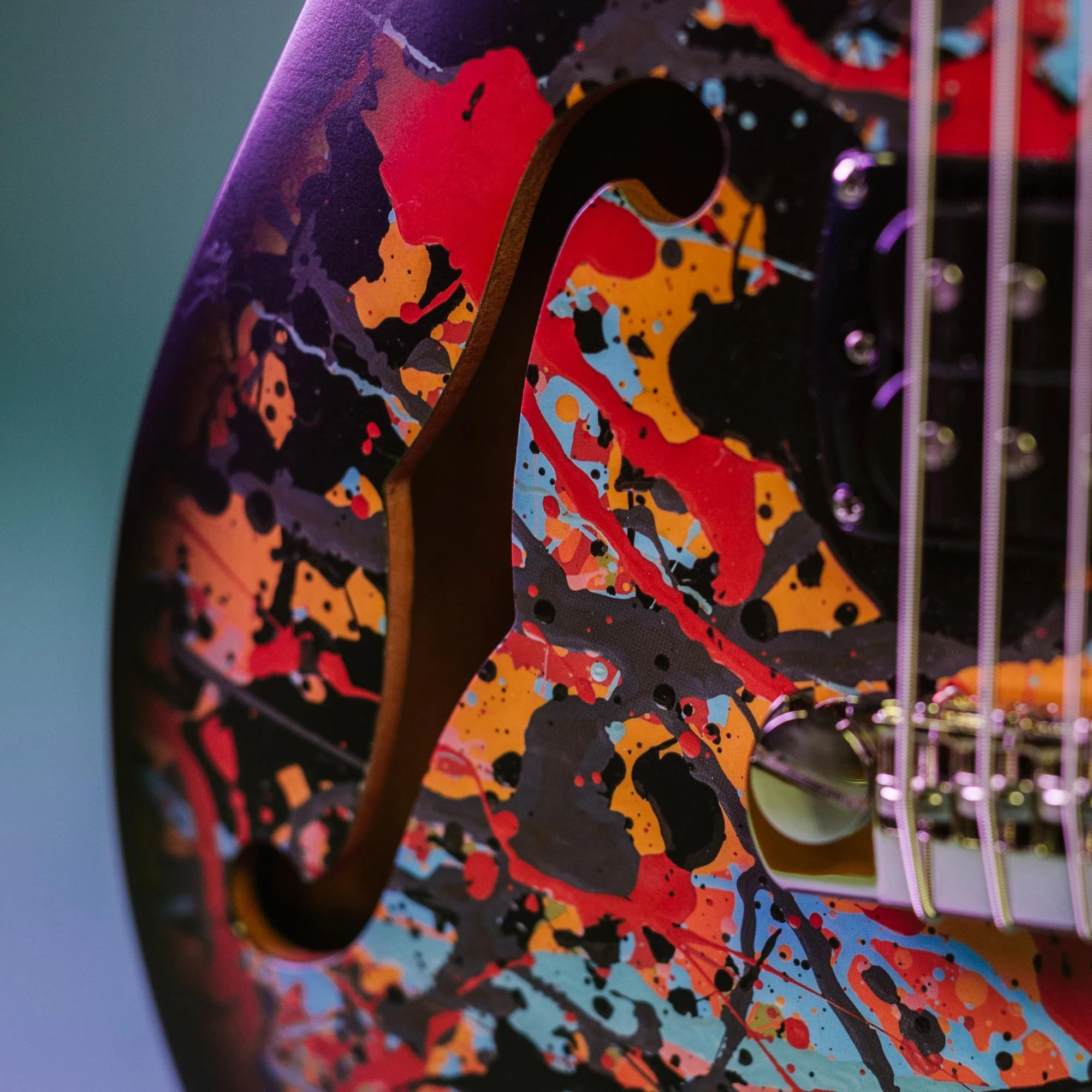 PRS SE Ed Sheeran Hollowbody I Piezo Baritone Electric Guitar in Cosmic Splash - 116657ES-F-Hole.jpg