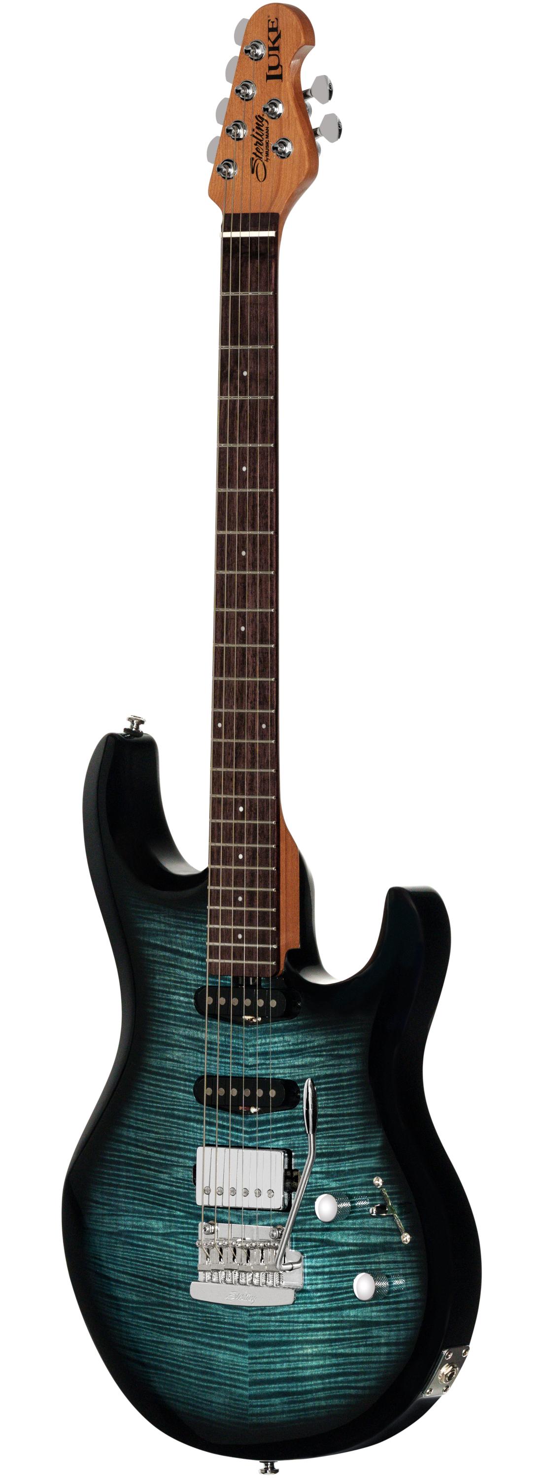 Sterling by Music Man Luke HSS Electric Guitar in Yucatan Blue - STLK100HSSYUBR2C-Angle.jpg