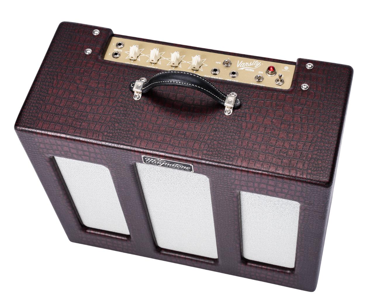 Magnatone Varsity Reverb Guitar Valve Amp Combo in Burgundy - Varsity-Reverb-P2P-Burgundy-Turned-Top-Angle-.jpg