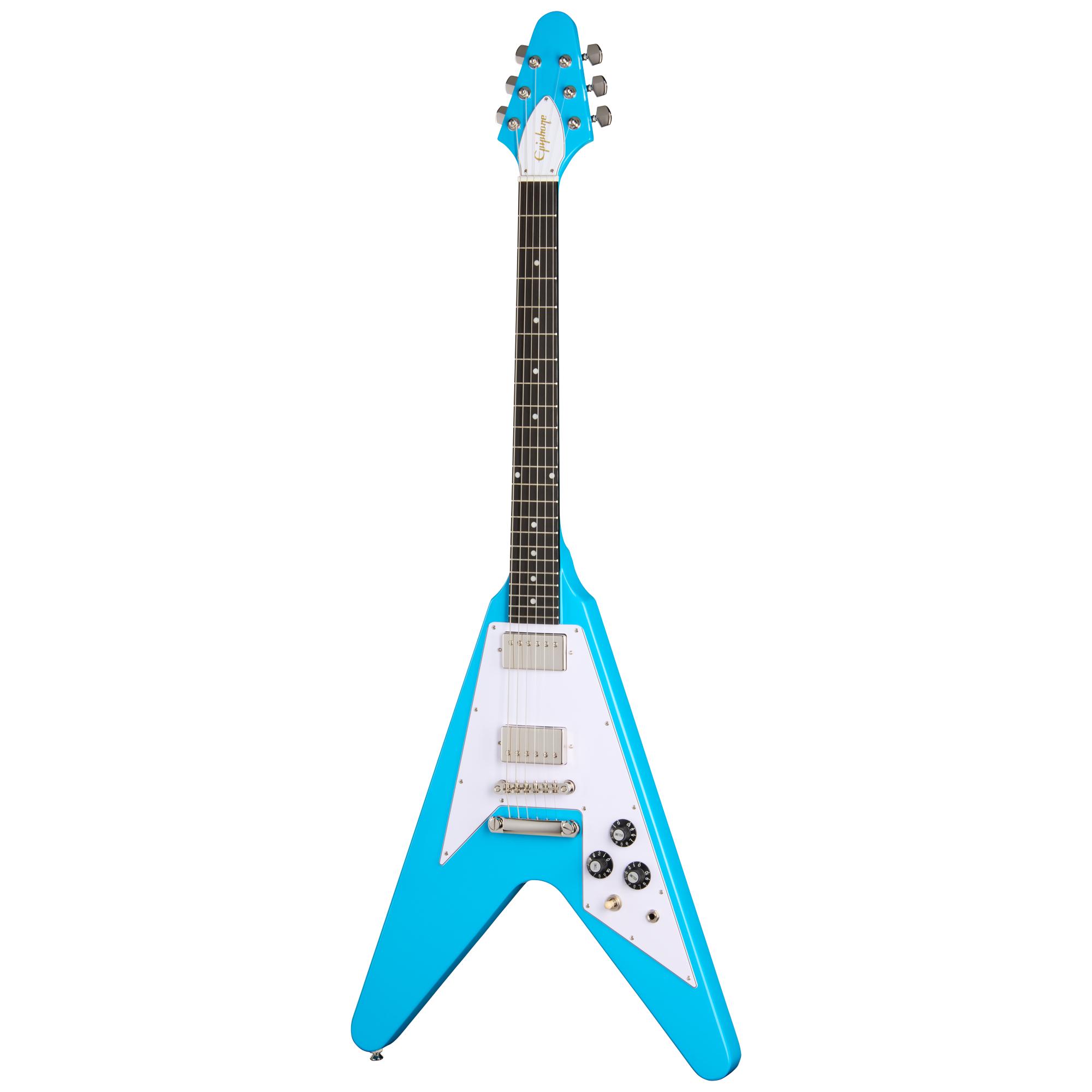 Epiphone Inspired by Gibson Flying V ‘70s Electric Guitar in Maui Blue - EIFV7MBNH1-Front.jpg