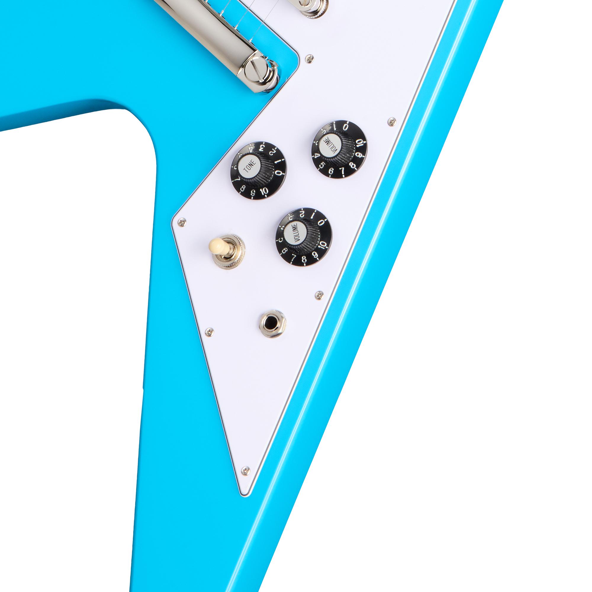 Epiphone Inspired by Gibson Flying V ‘70s Electric Guitar in Maui Blue - EIFV7MBNH1-Controls.jpg