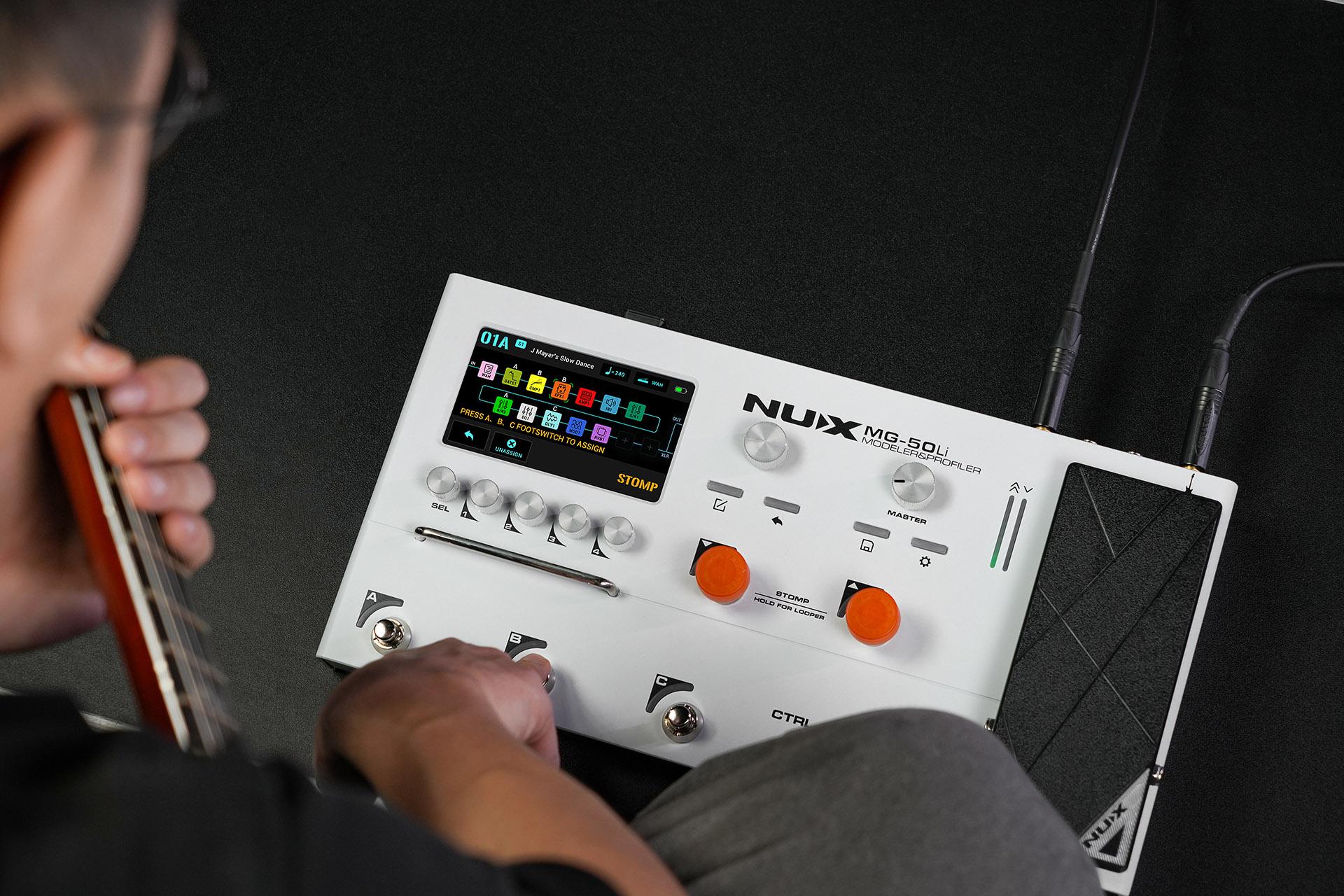 Nux MG-50Li Guitar & Bass Multi-FX Processor and Profiler with Built in Rechargable Battery in White - MG-50Li_D_47.jpg