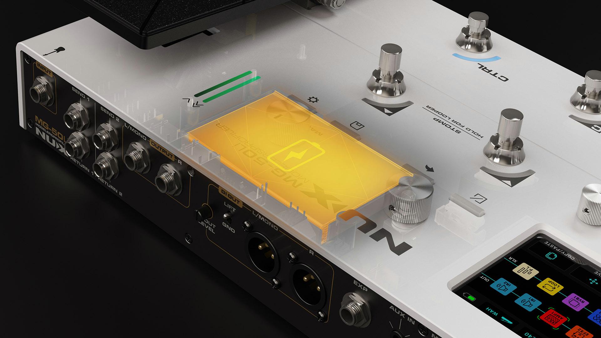 Nux MG-50Li Guitar & Bass Multi-FX Processor and Profiler with Built in Rechargeable Battery in White - MG-50_D_46.jpg