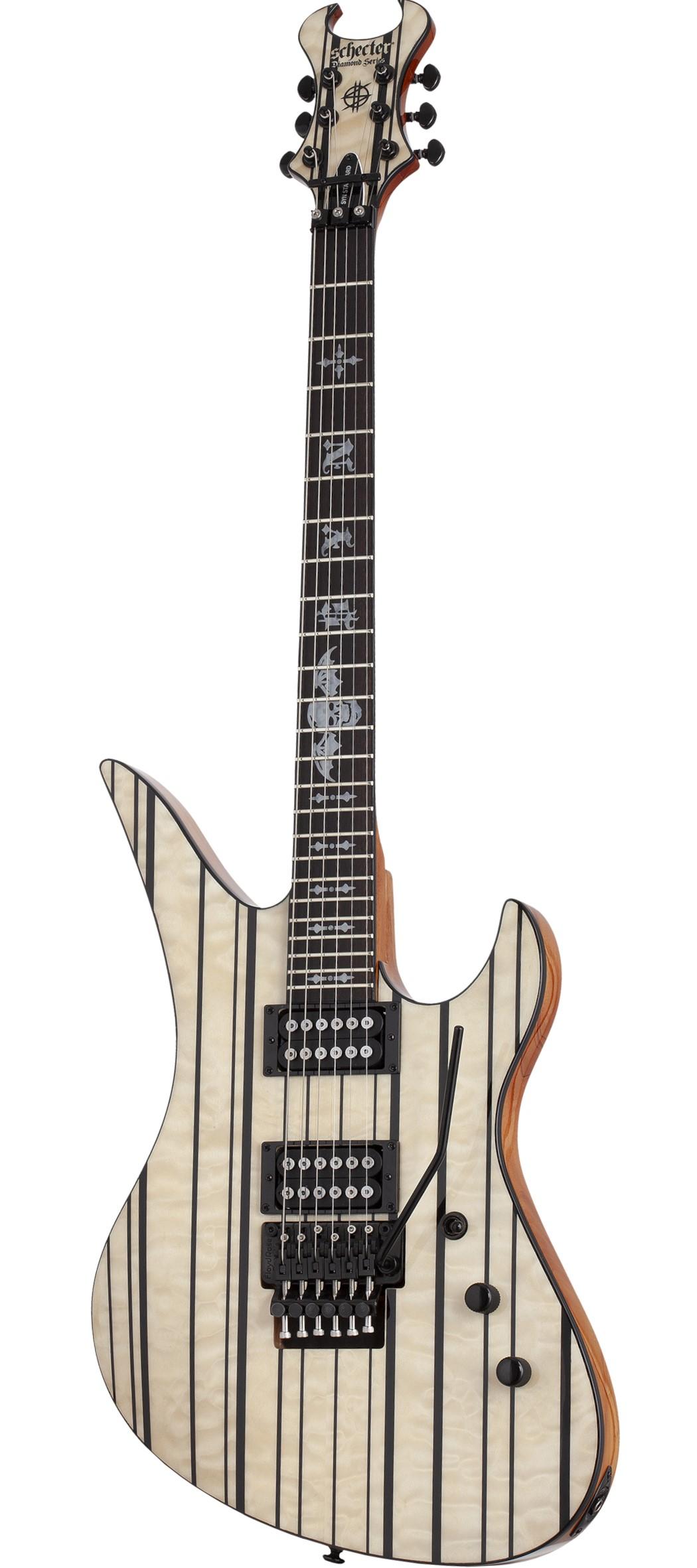 Schecter Synyster Gates Signature Standard Plus Electric Guitar in Gloss Natural with Black Pin Stripes - SCH-GTR-1752-Angle.jpg