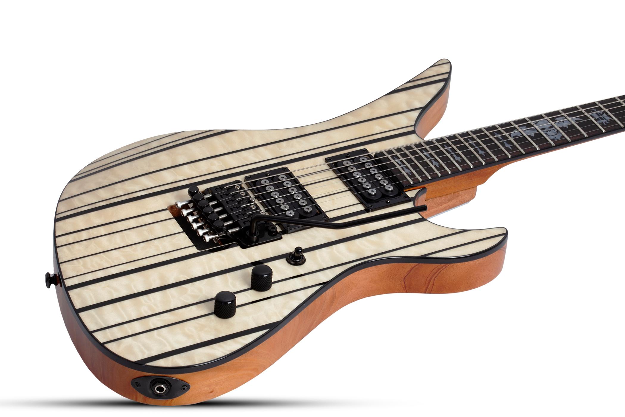 Schecter Synyster Gates Signature Standard Plus Electric Guitar in Gloss Natural with Black Pin Stripes - SCH-GTR-1752-Body-Angle-2.jpg
