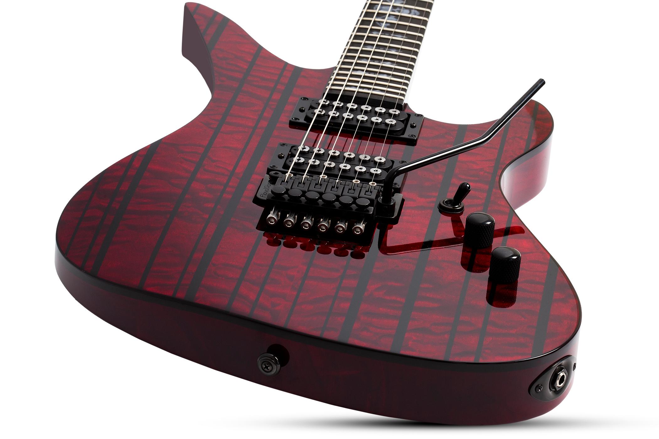 Schecter Synyster Gates Signature Standard Plus Electric Guitar in Deep Red with Black Pin Stripes - SCH-GTR-1753-Body-Angle.jpg