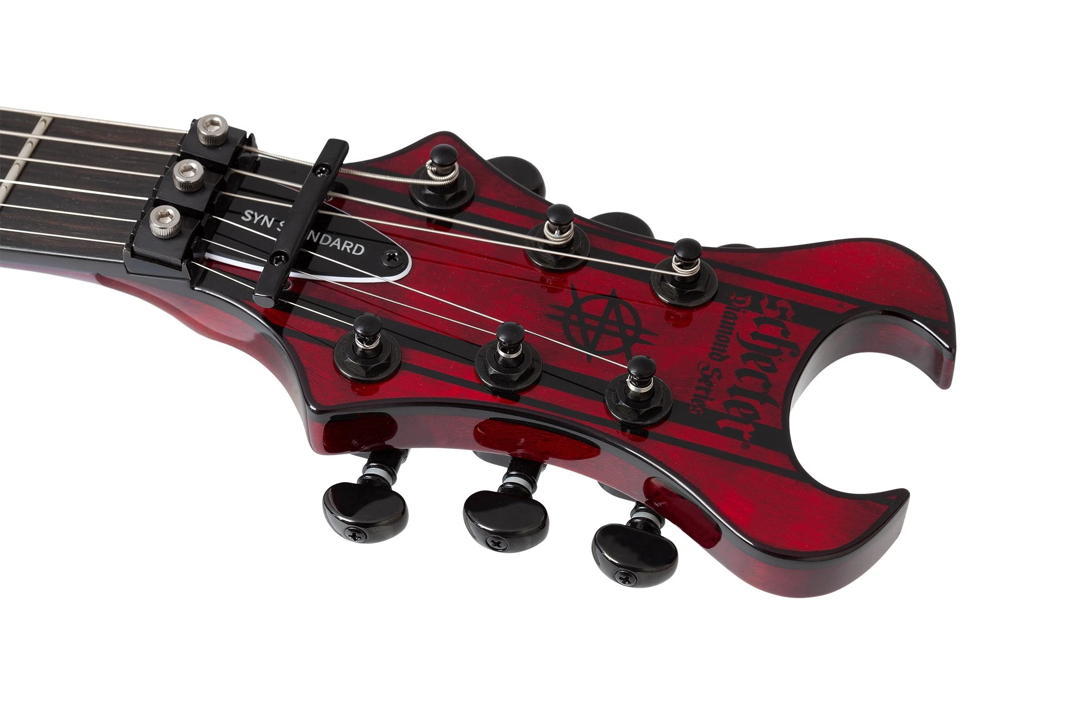 Schecter Synyster Gates Signature Standard Plus Electric Guitar in Deep Red with Black Pin Stripes - SCH-GTR-1753-Headstock.jpg