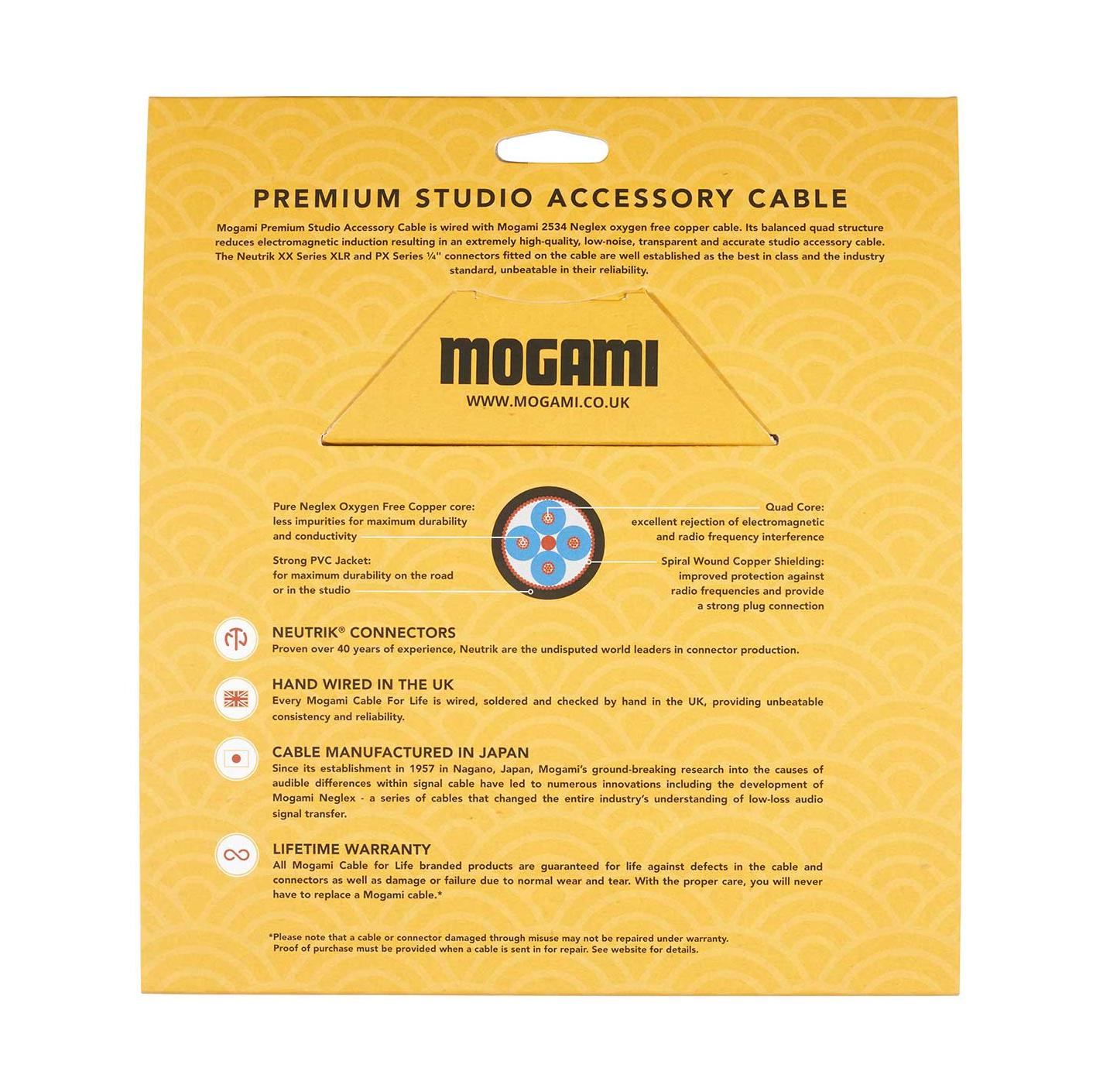 Mogami 2534 Quad Neglex 3m Cable Terminated with Neutrik Black and Gold Female XLR and TRS 1/4″ Jack - XF-25340-J3-3-Back.jpg