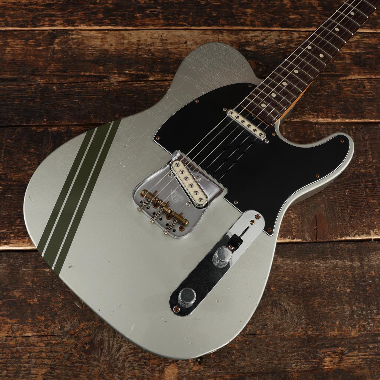 Fender Custom Shop Masterbuilt Dennis Galuszka ‘63 Telecaster Journeyman Relic in Aged Inca Silver with Green Competition Stripe - R135587 (8).JPG