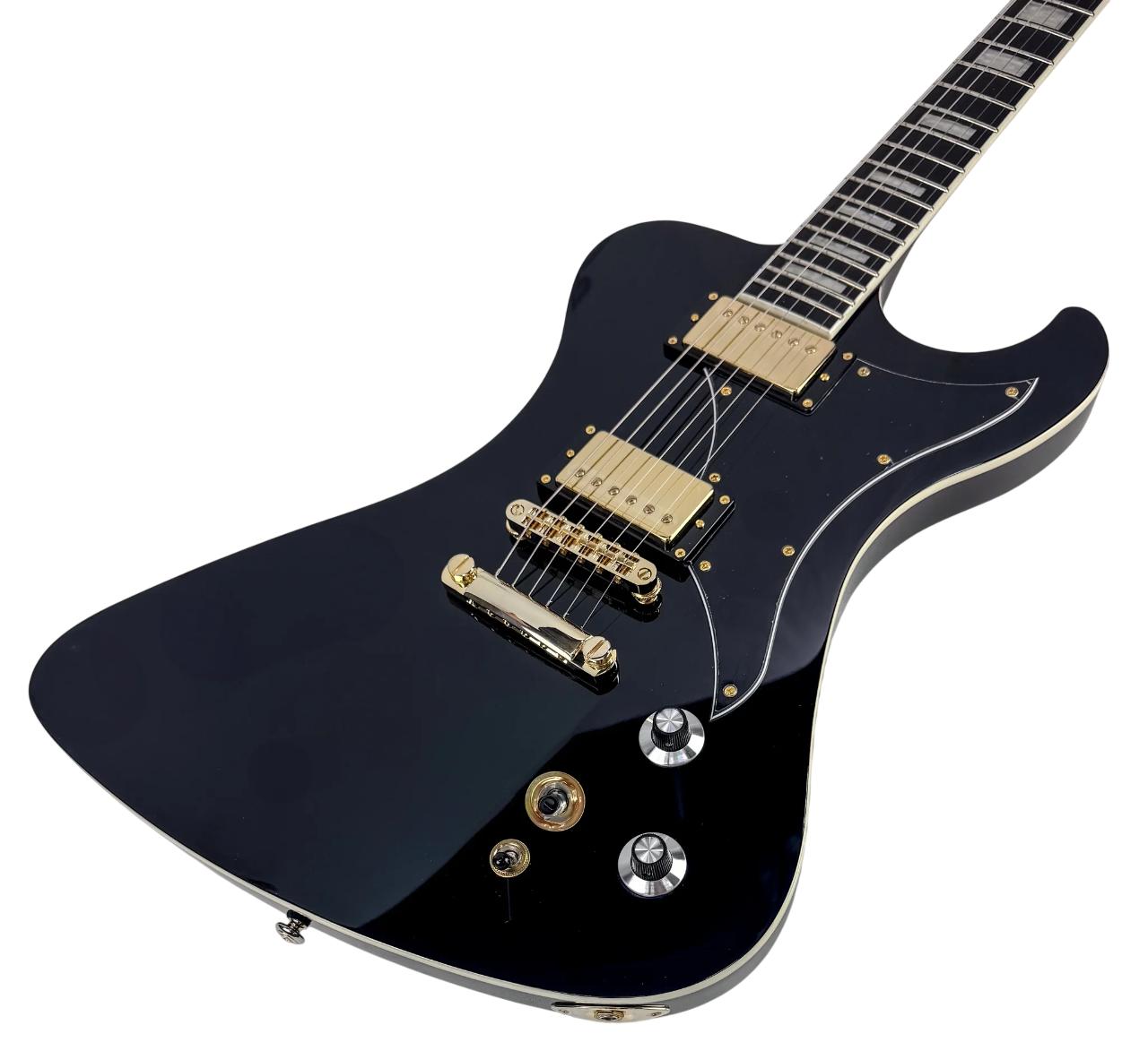 Dunable R2 V2 DE Electric Guitar in Gloss Black - R2-GB-Angle.jpg