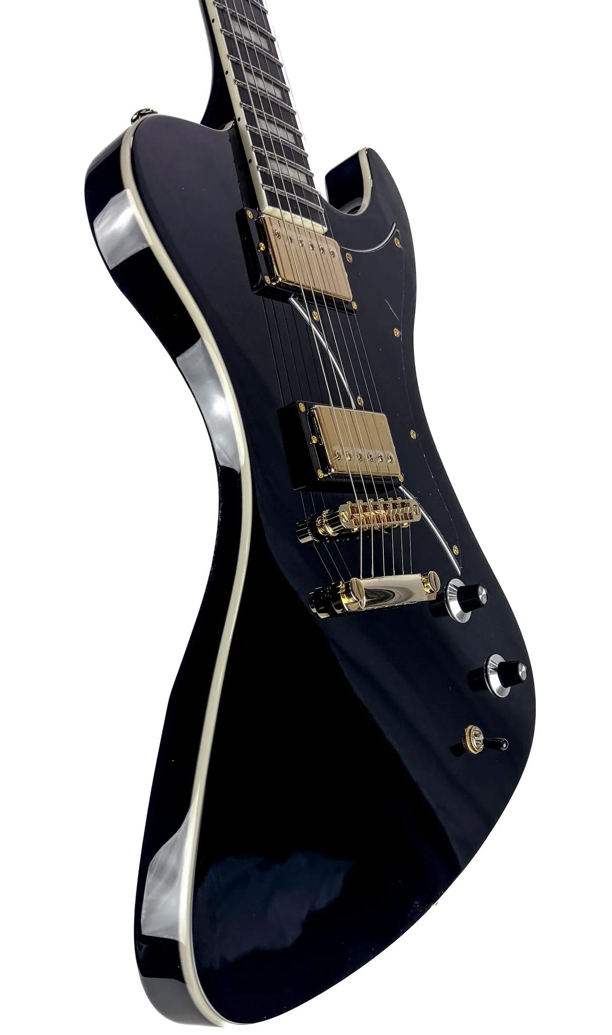 Dunable R2 V2 DE Electric Guitar in Gloss Black - R2-GB-Angle-2.jpg