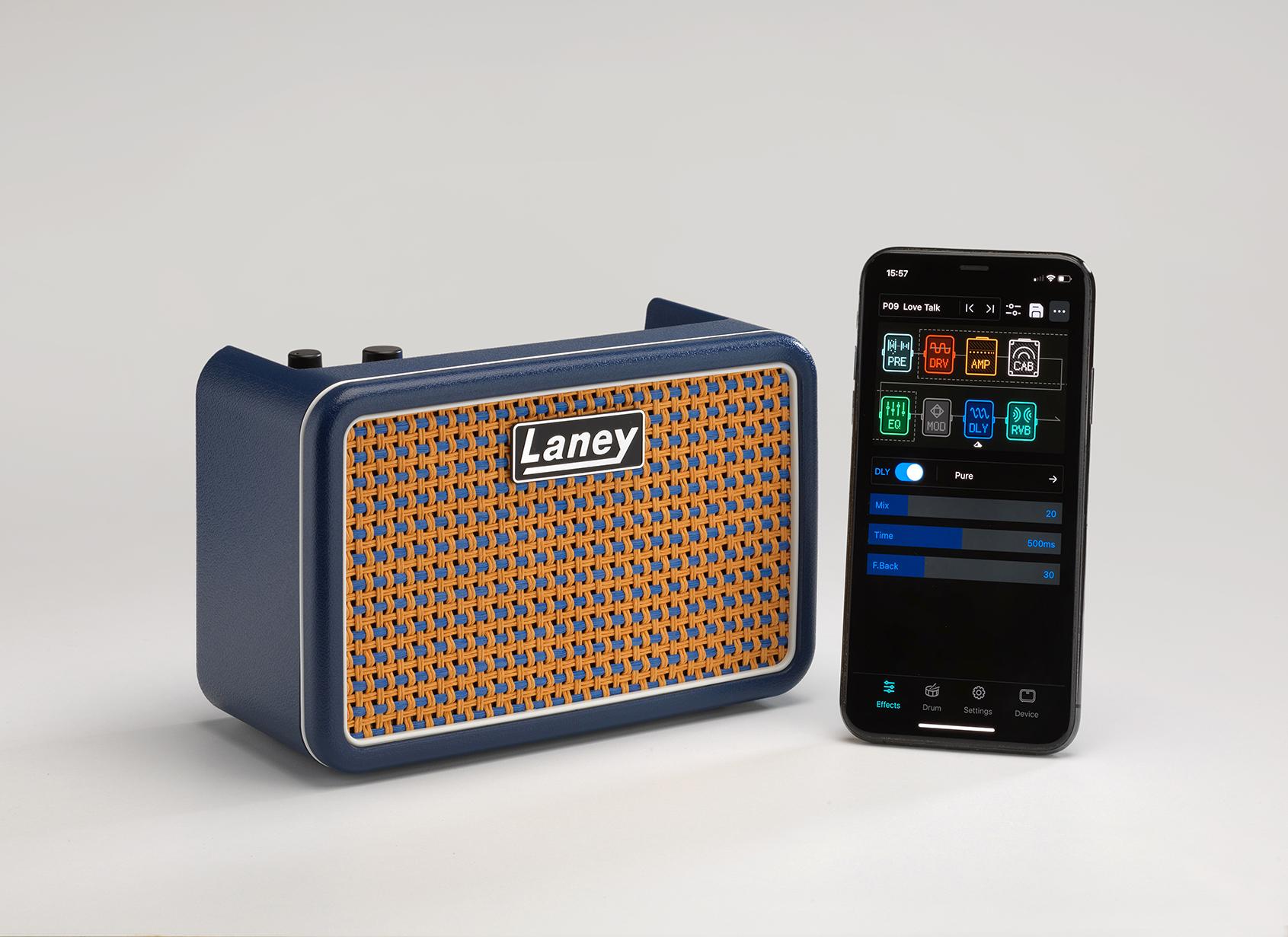 Laney PRISM MINI Portable Multi FX Guitar Amp and Bluetooth Speaker in Blue - Prism-Mini-Phone-1.jpg