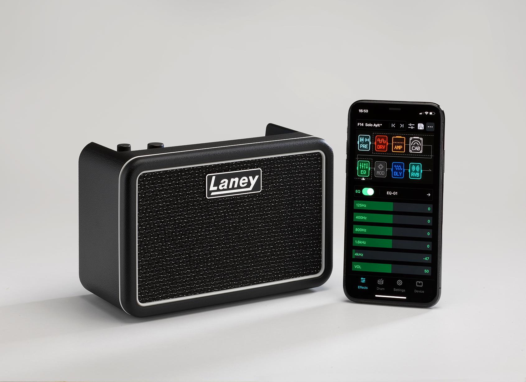 Laney PRISM MINI Portable Multi FX Guitar Amp and Bluetooth Speaker in Black - Prism-Mini-BK-Phone.jpg
