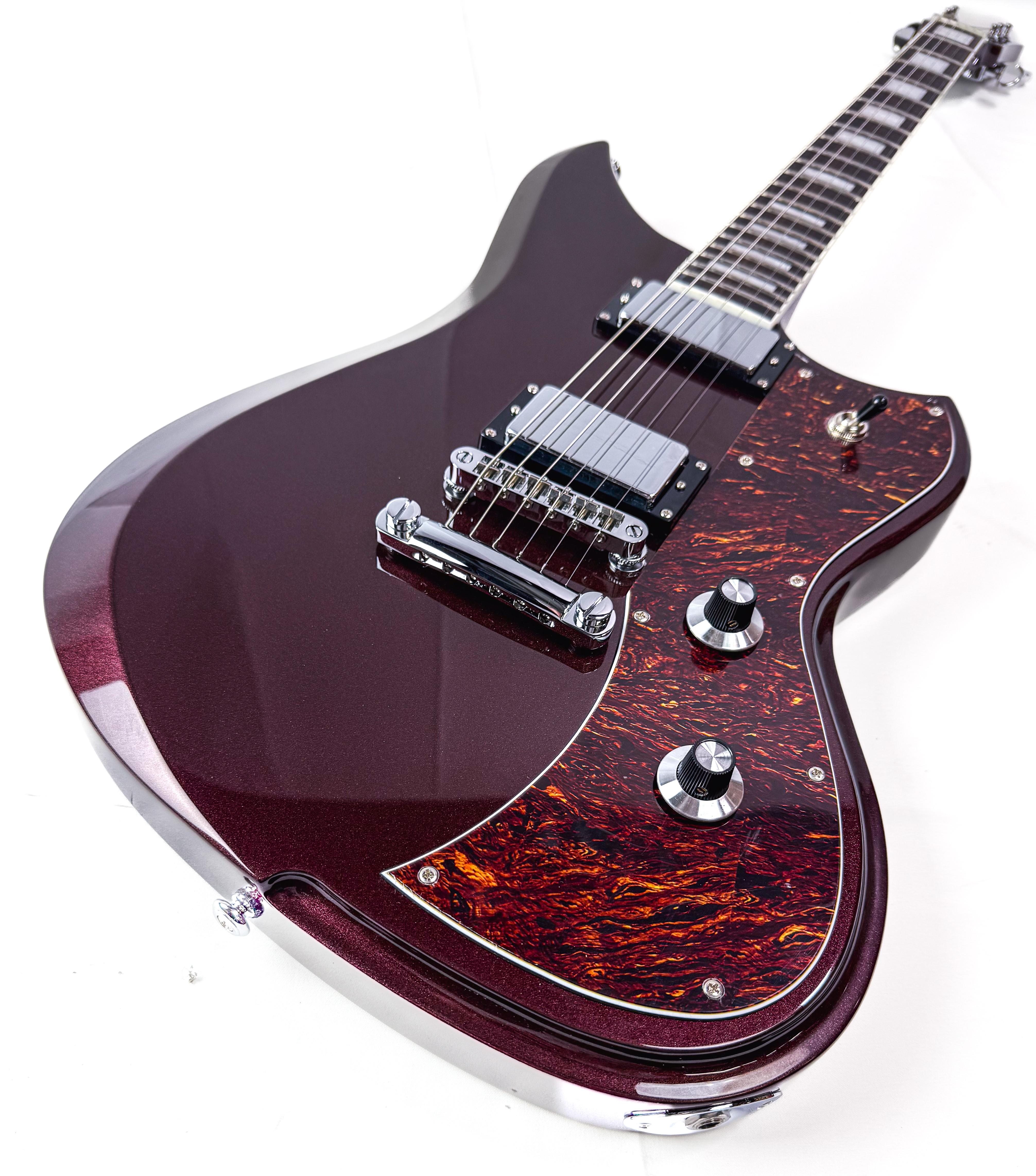 Dunable Yeti DE Electric Guitar in Oxblood Metallic - YE-OX-Angle.jpg