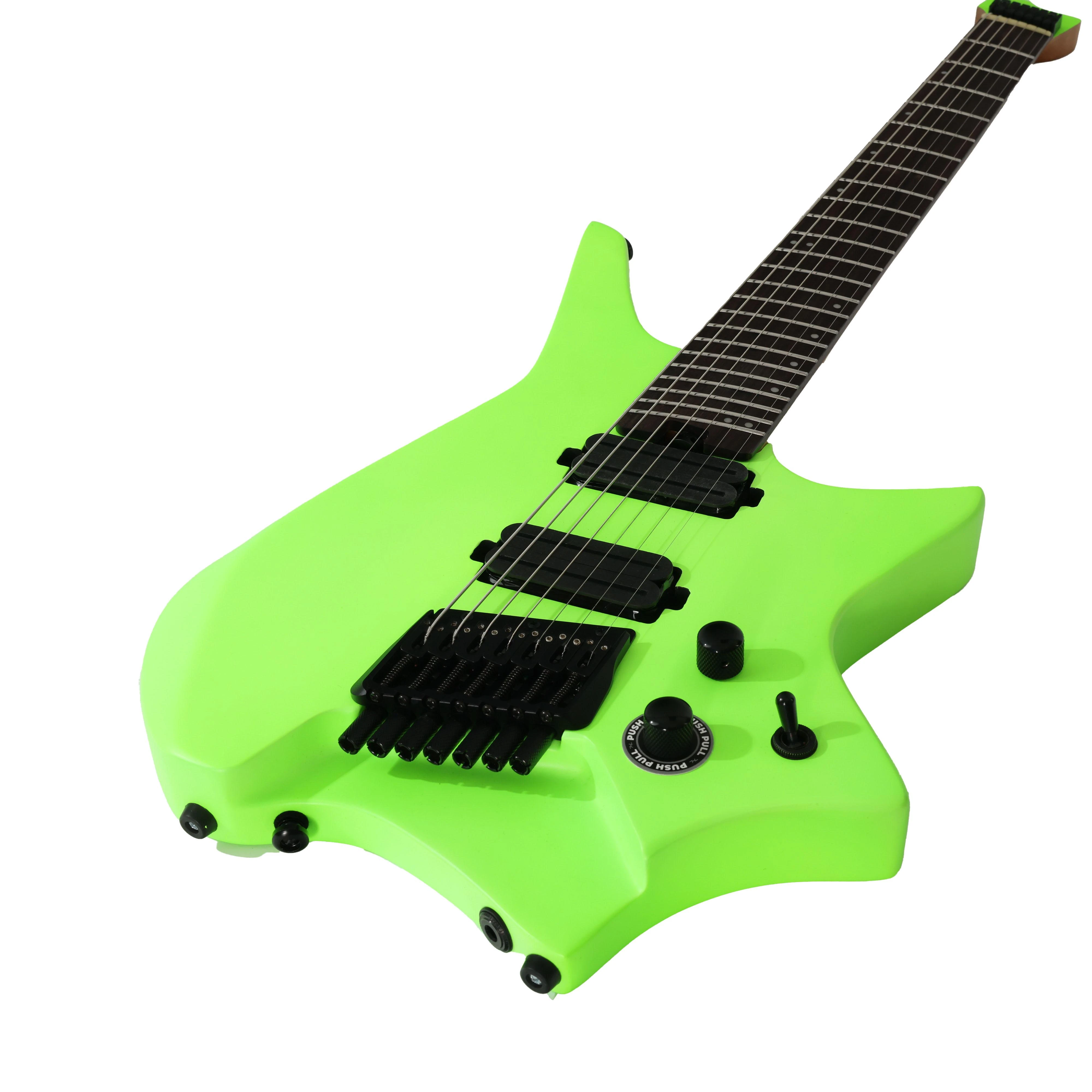 HILS NEXT HZ7 Multi-Scale 7-String Headless Electric Guitar in Satin Neon Green - HZ7HS-NGN-Photo-Angle.jpg
