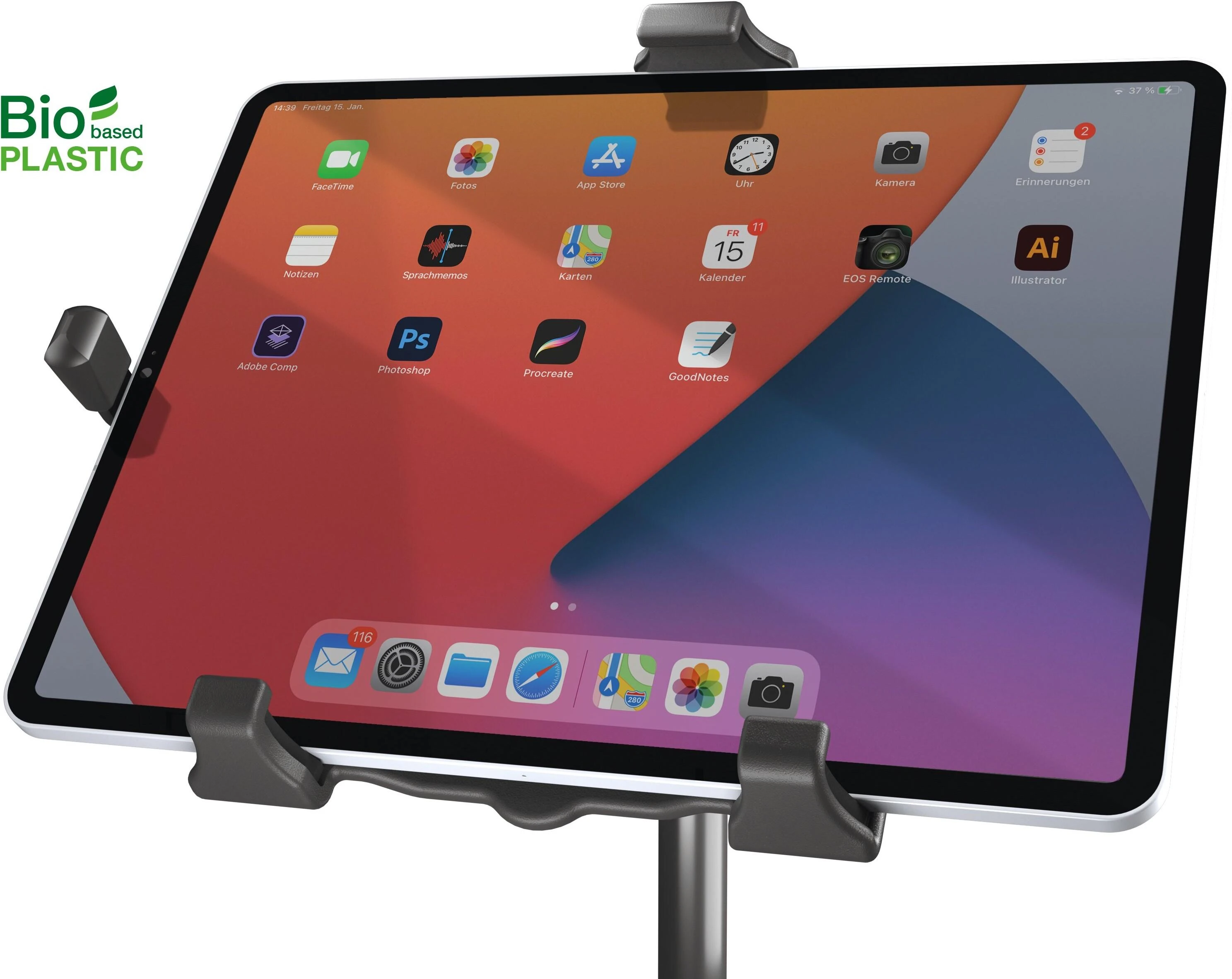 K&M 19775 Universal 10" - 16" Tablet Holder & 3-piece Extendable Tripod Floor Stand In Black - KM19775 (2).jpg
