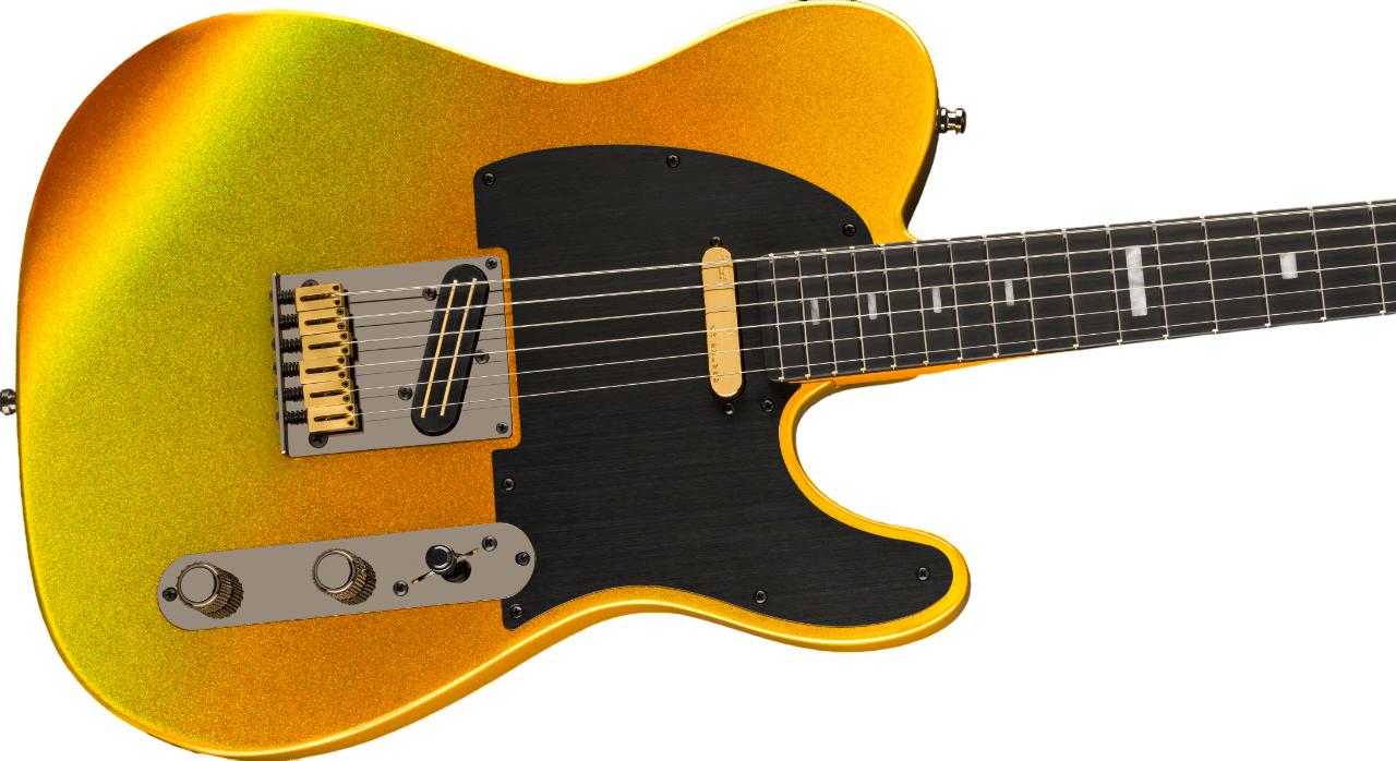 Fender 75th Anniversary American Ultra II Telecaster Electric Guitar in Liquid Gold - 0177011728-Angle.jpg