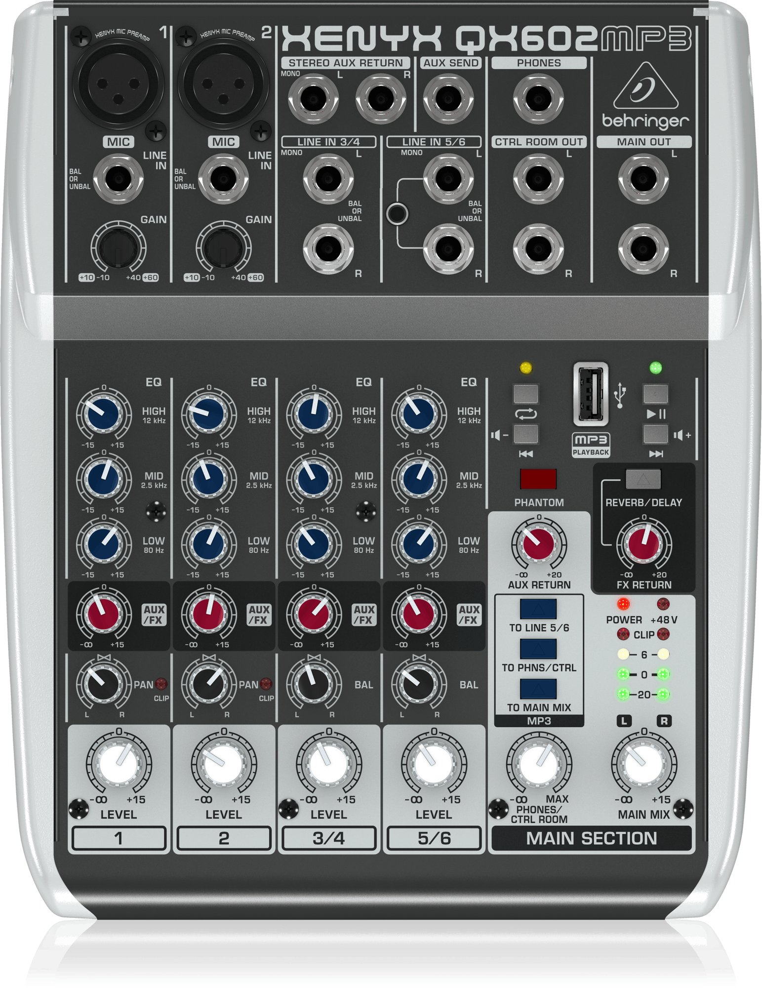 Behringer Xenyx QX602MP3 Analog Mixer with Effects - 433825-QX602MP3_P0BKD_Top_XL.jpg