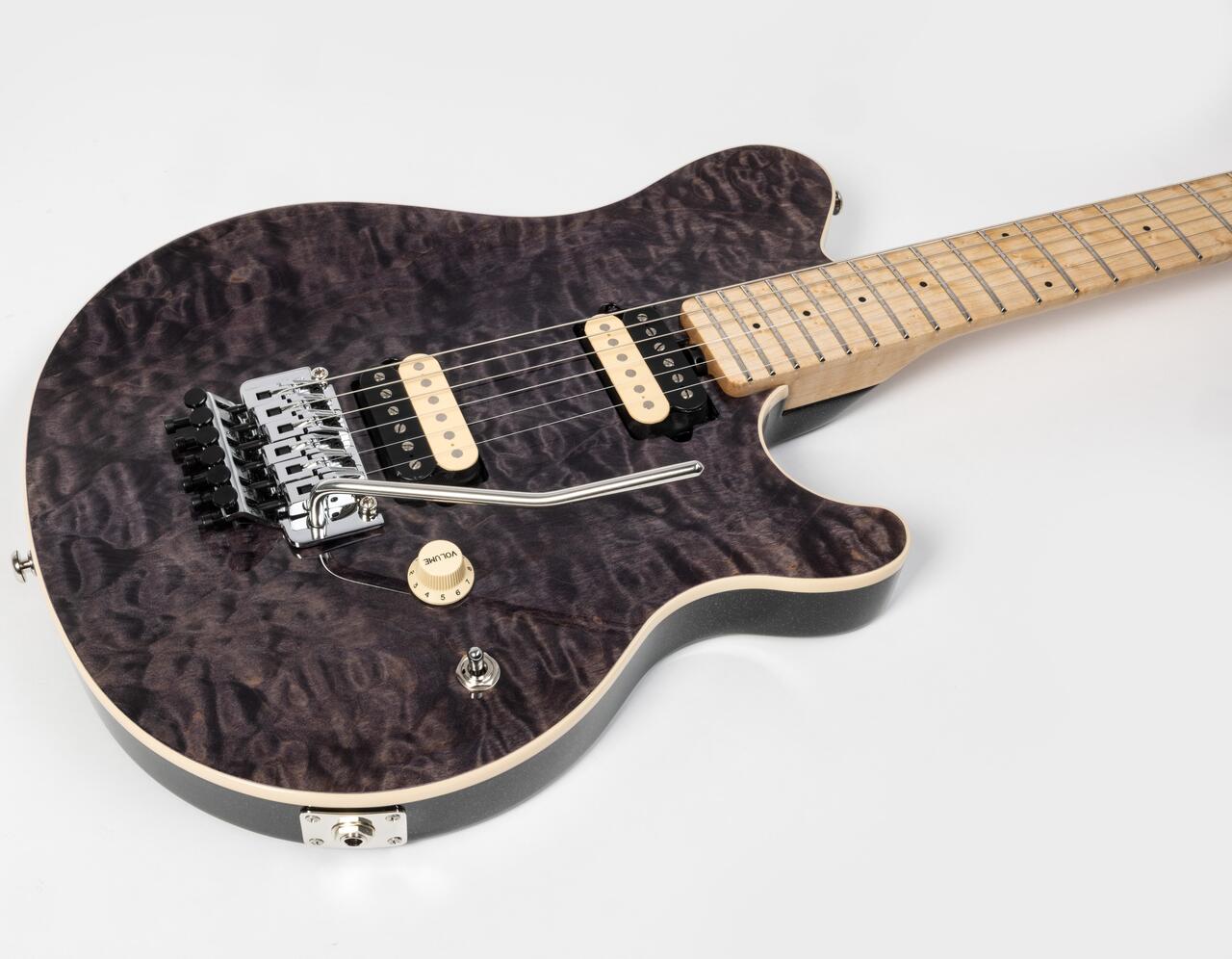 Music Man 30th Anniversary Axis Electric Guitar in Translucent Black Quilt - 30330A11A00TBCR-Body-Angle.jpg