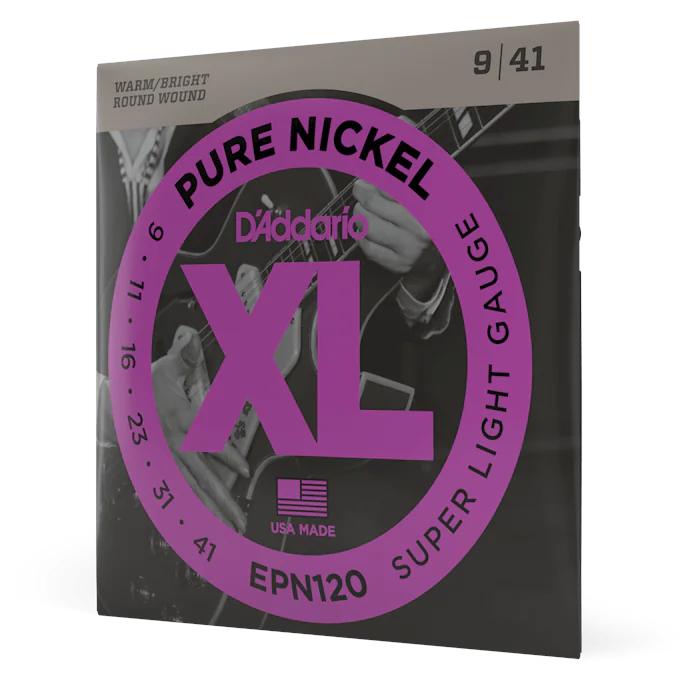 D'Addario 09-41 Super Light XL Pure Nickel Electric Guitar Strings - EPN120-Angle.jpg