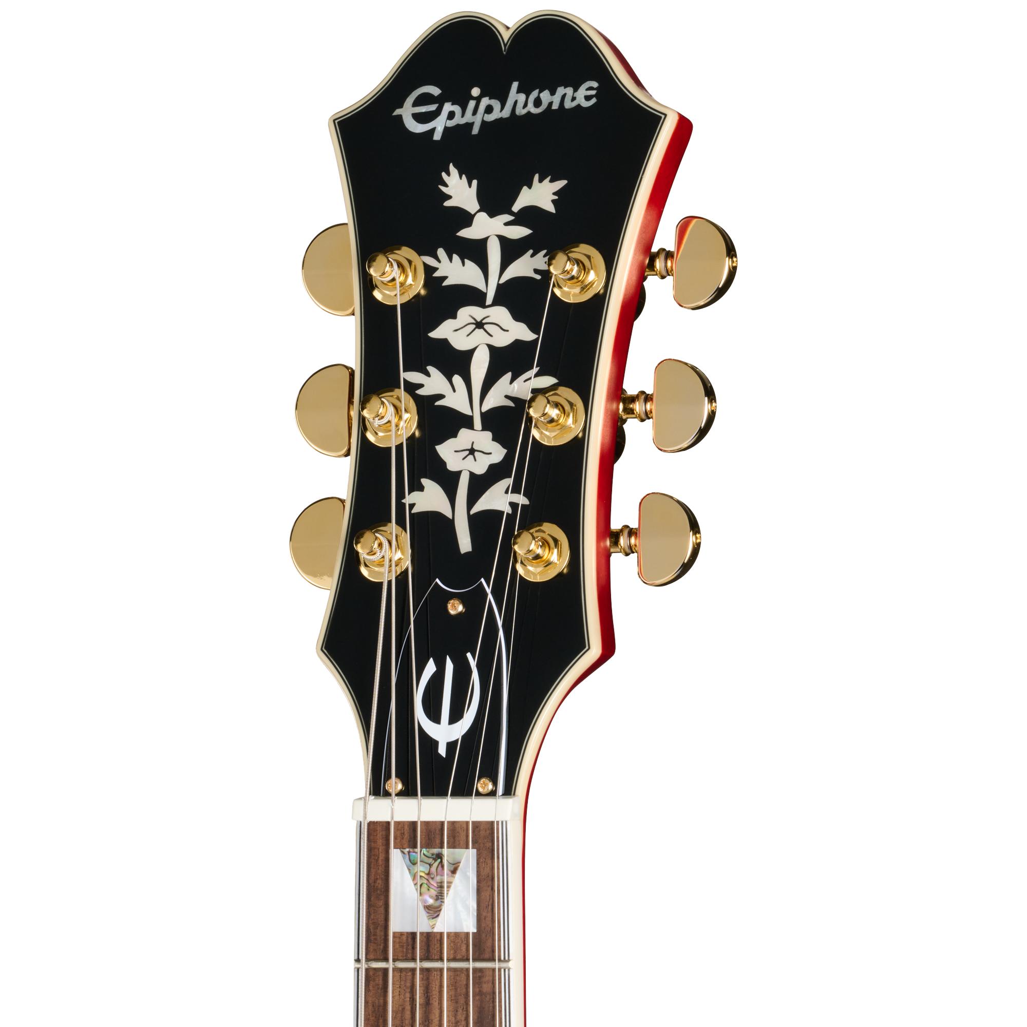 B Stock : Epiphone Artist Masterbilt Gem Archer Signature Sheraton Semi-Hollow Electric Guitar in Cherry Red - 001 - EMGASCHGH1_3_Headstock.jpg