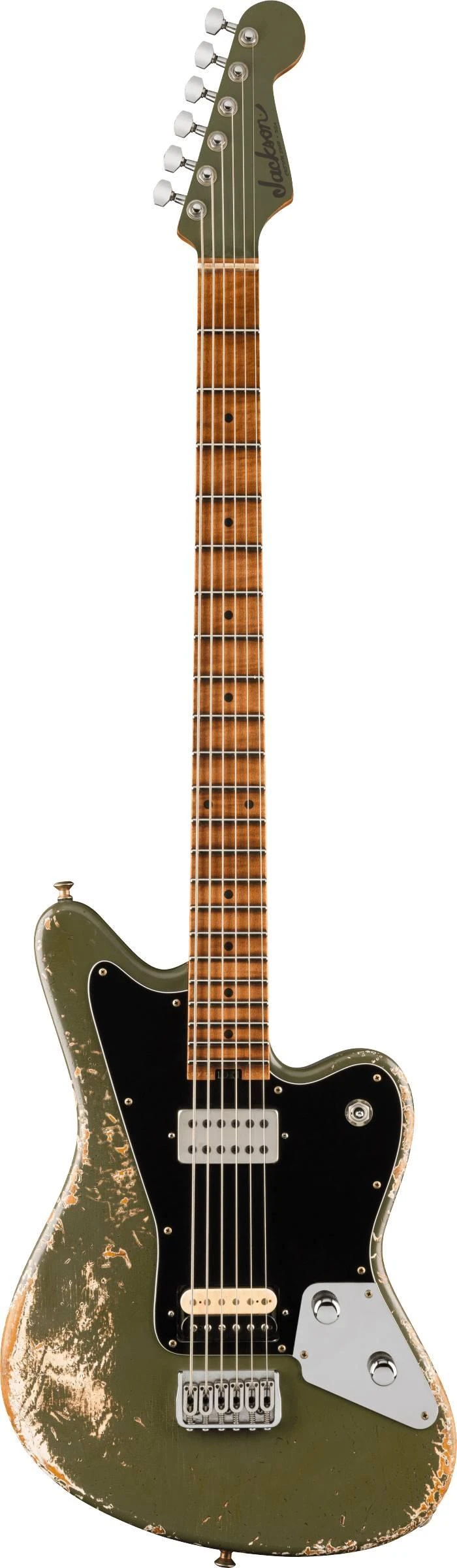 Jackson Custom Shop Misha Mansoor Baritone Surfcaster Electric Guitar in Army Drab Green Relic - 2851000020-2.jpg
