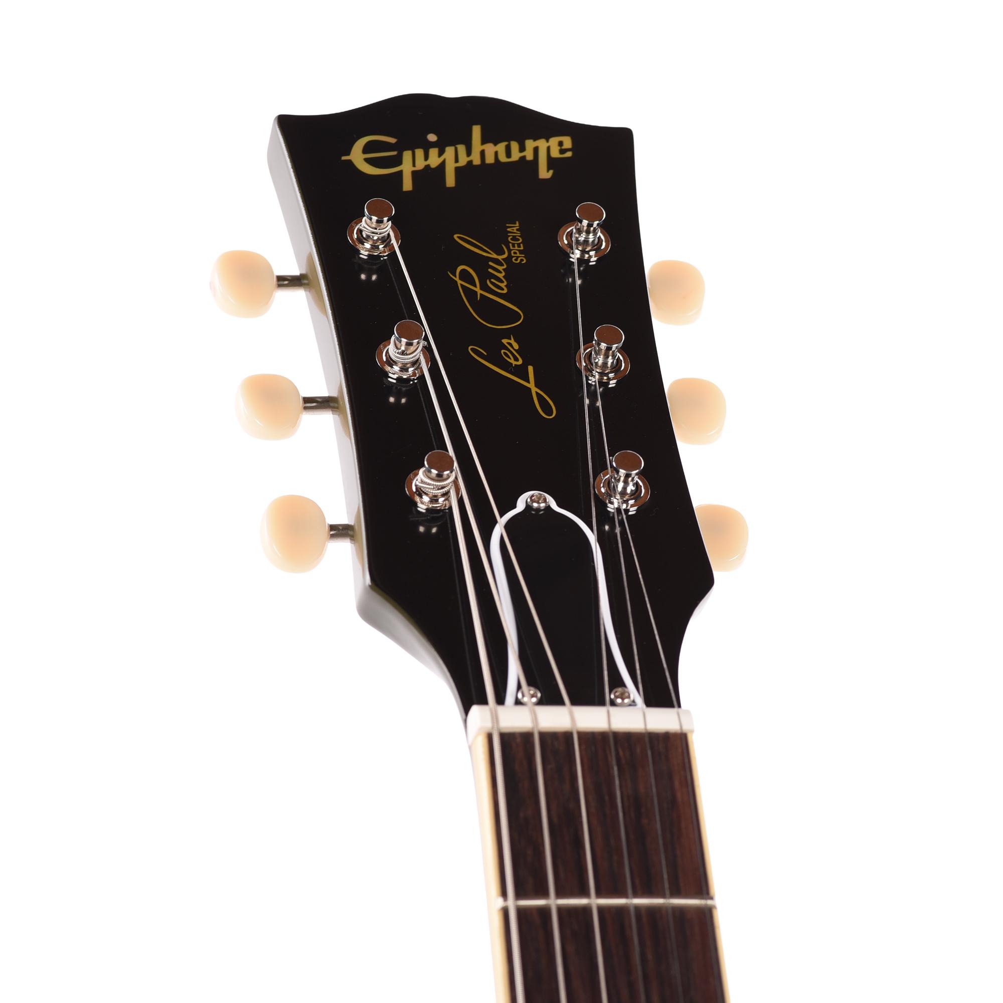 Epiphone Inspired by Gibson Custom 1960 Les Paul Special Double Cut Reissue Electric Guitar in Olive Drab - ECLSR0ODNH-Headstock-Angle.jpg