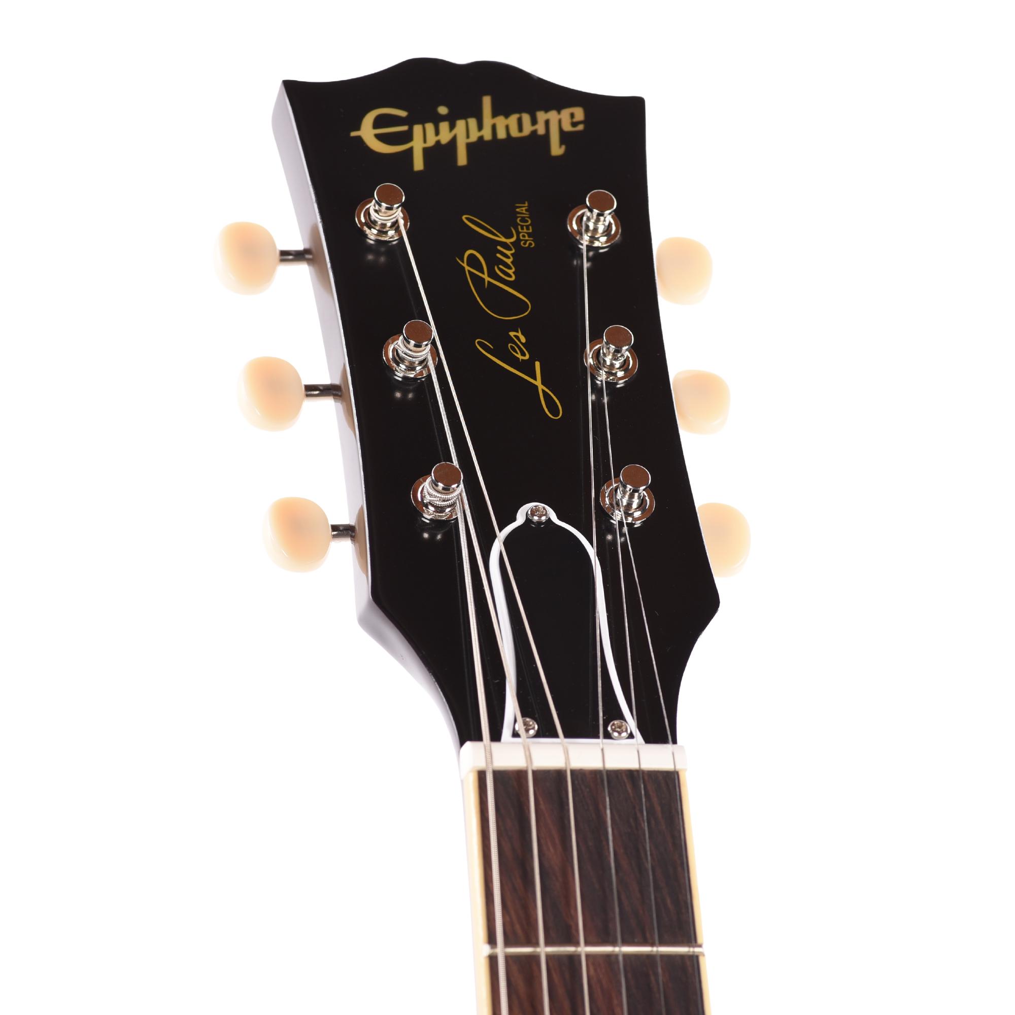 Epiphone Inspired by Gibson Custom 1960 Les Paul Special Double Cut Reissue Electric Guitar in Oxblood - ECLSR0OXNH-Headstock-Angle.jpg