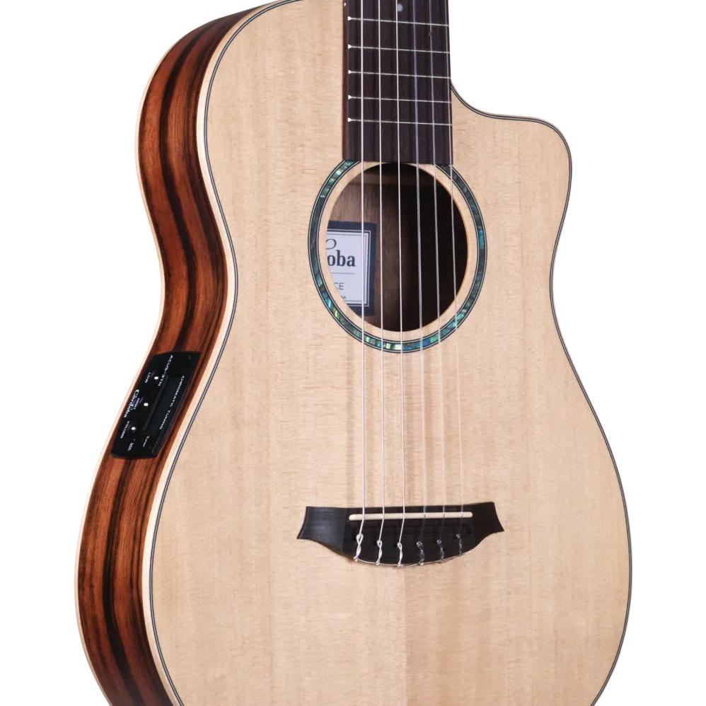 Cordoba Mini II EB-CE Electro Acoustic Guitar in Natural - CMIIIEBC-Body-Angle-New.jpg