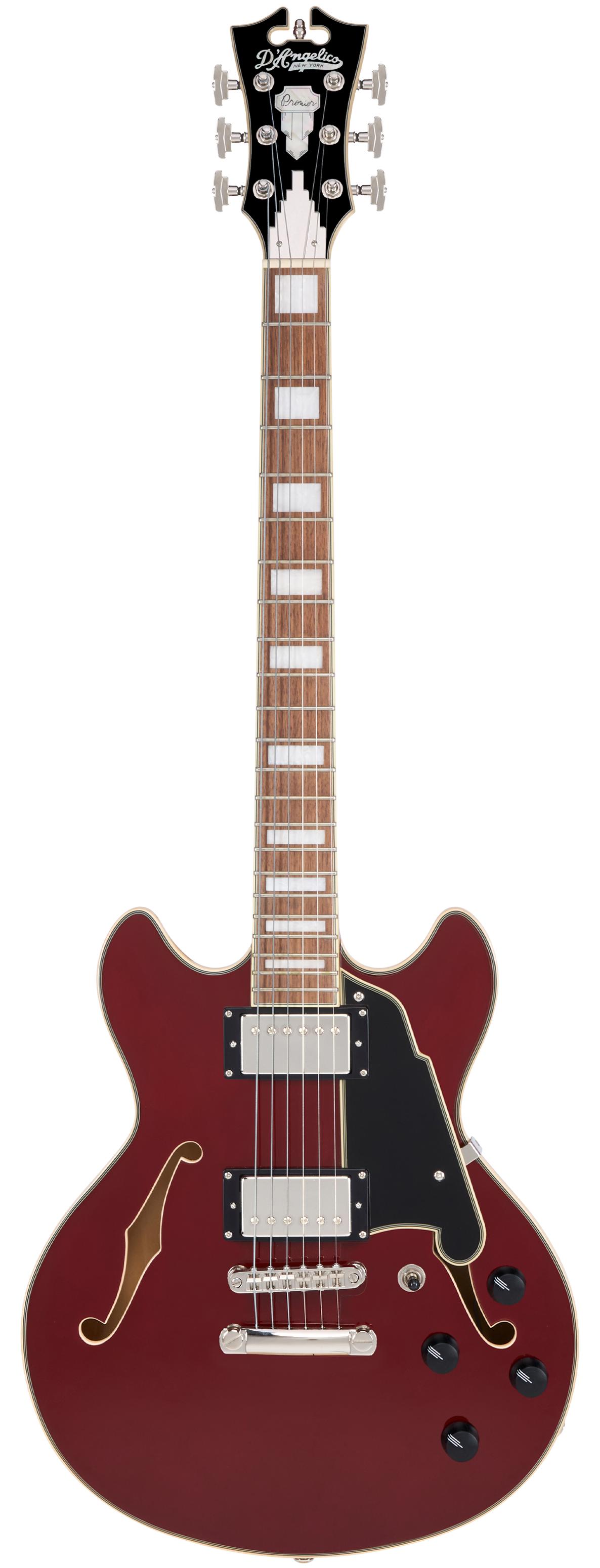 D’Angelico Premier Mini DC Semi-Hollow Electric Guitar in Burnt Red - DAPMDCBRDNS-Front.jpg