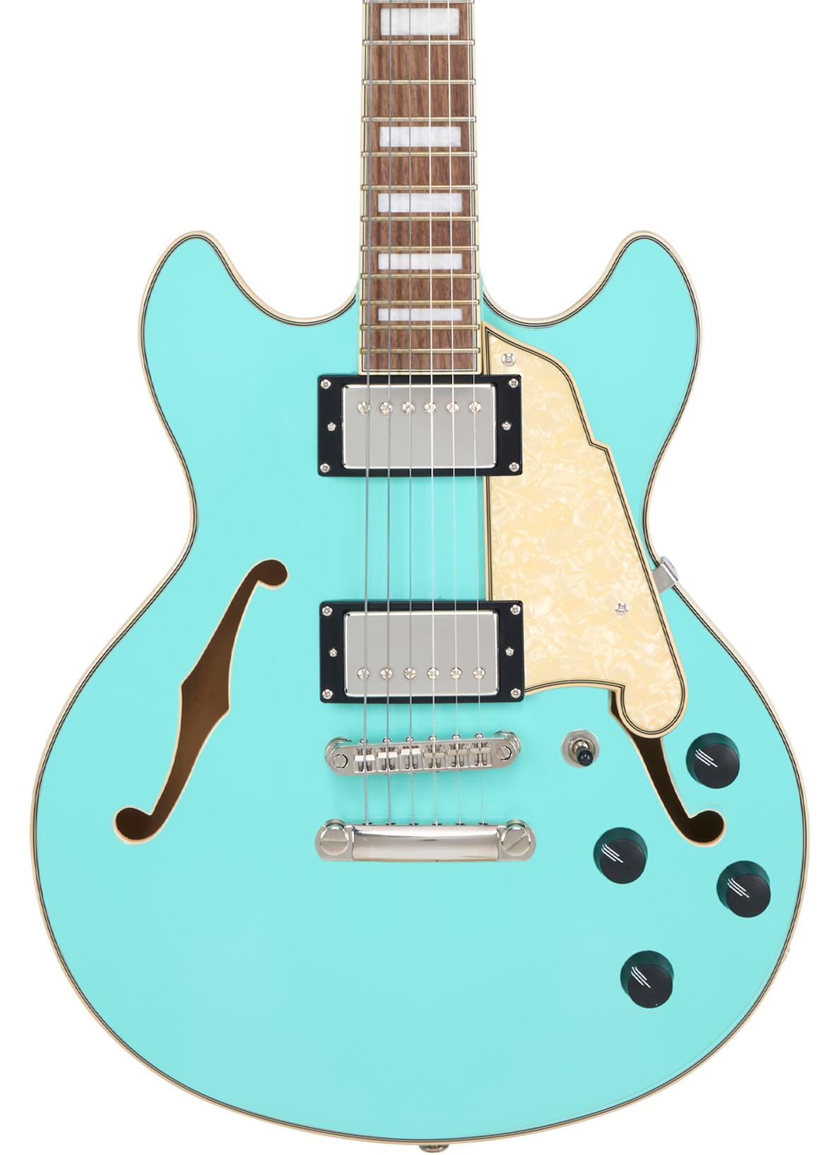 D'Angelico Premier Mini DC Semi-Hollow Electric Guitar in Surf