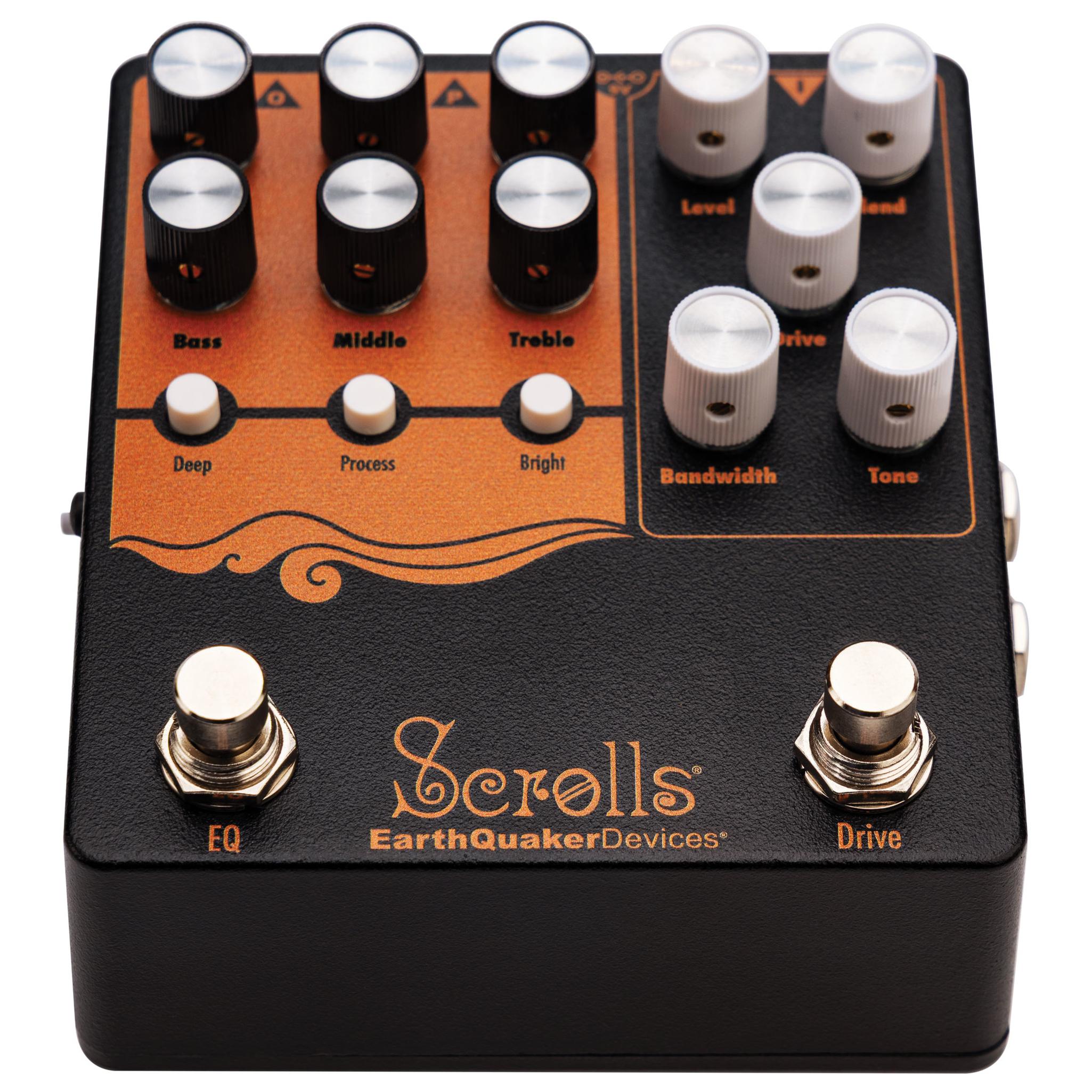 EarthQuaker Devices Scrolls Bass Odyssey Overdrive & EQ Pedal - EQSCRLV1-Low-Angle.jpg