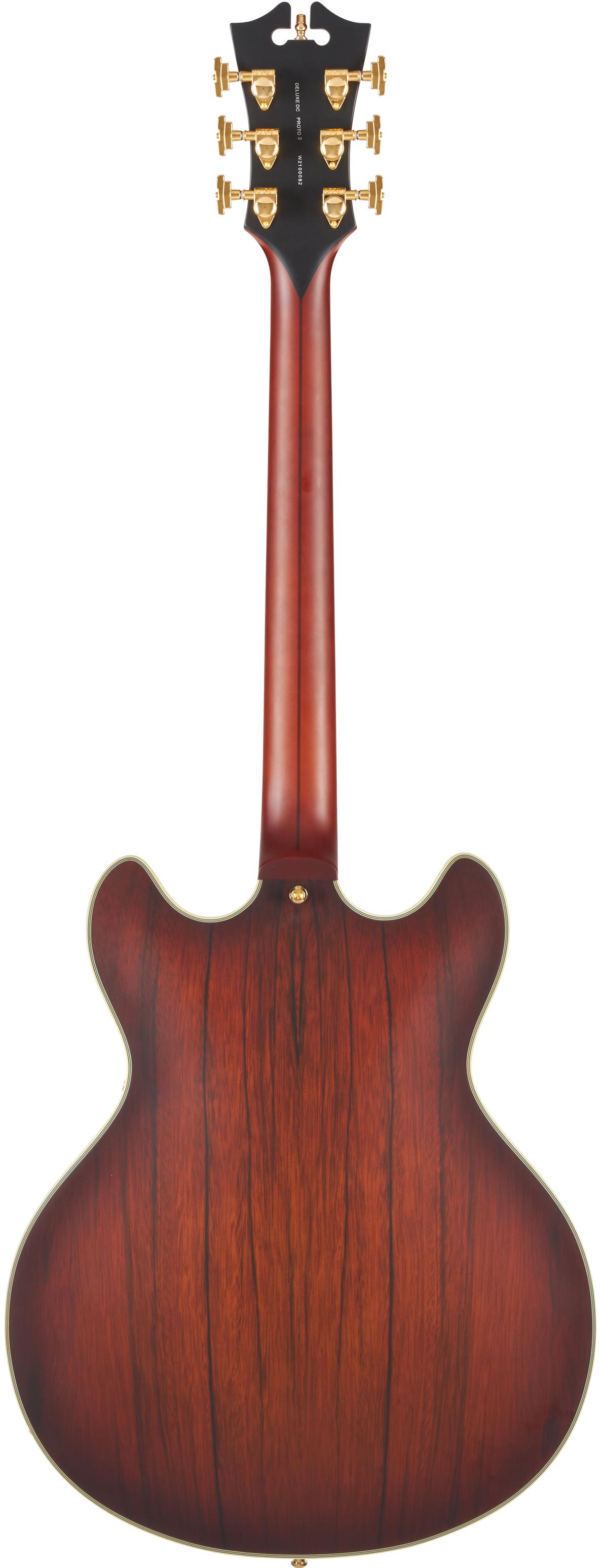 D’Angelico Deluxe DC Semi-Hollow Electric Guitar in Satin Brown Burst - DADDCSBBGS-Back.jpg