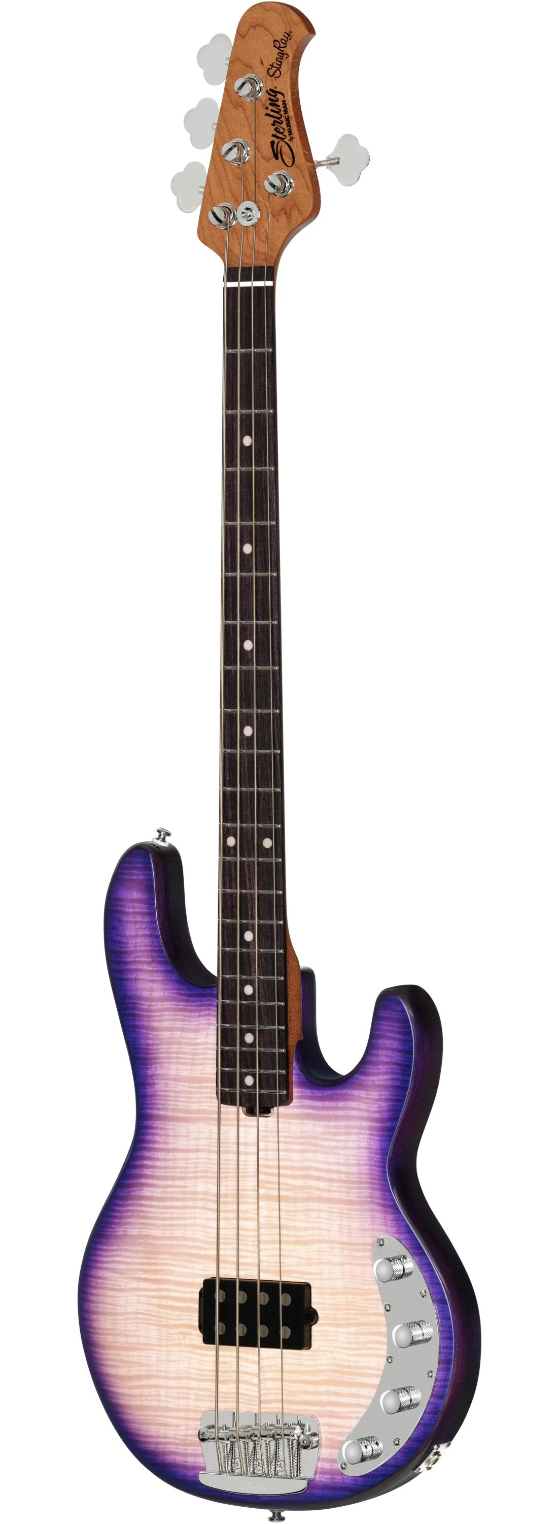 Sterling by Music Man StingRay RAY34 Flame Bass Guitar in Purple Sunset - STRAY34FMPPSR2C-Angle.jpg