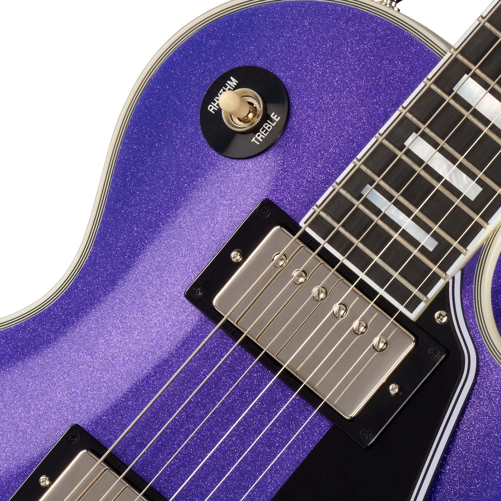 Epiphone Inspired by Gibson Custom Les Paul Custom Electric Guitar in Amethyst Sparkle - ECLPCASNH-Pickups.jpg