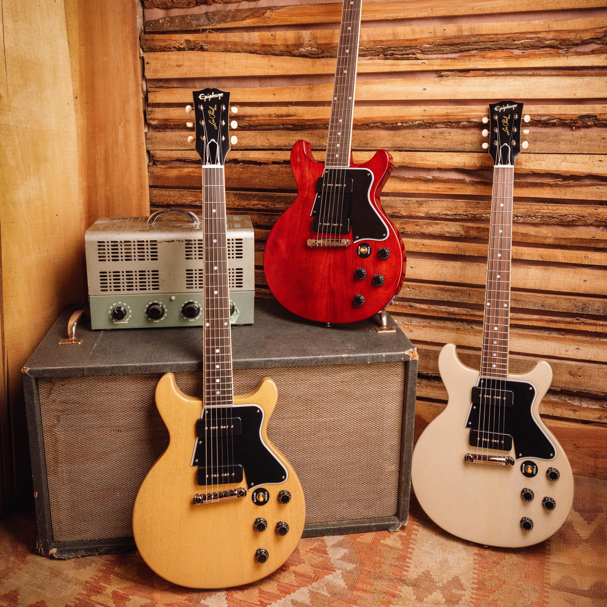 Epiphone Inspired by Gibson Custom 1960 Les Paul Special Double Cut Reissue Electric Guitar in TV White - ECLSR0TWNH-Lifestyle.jpg