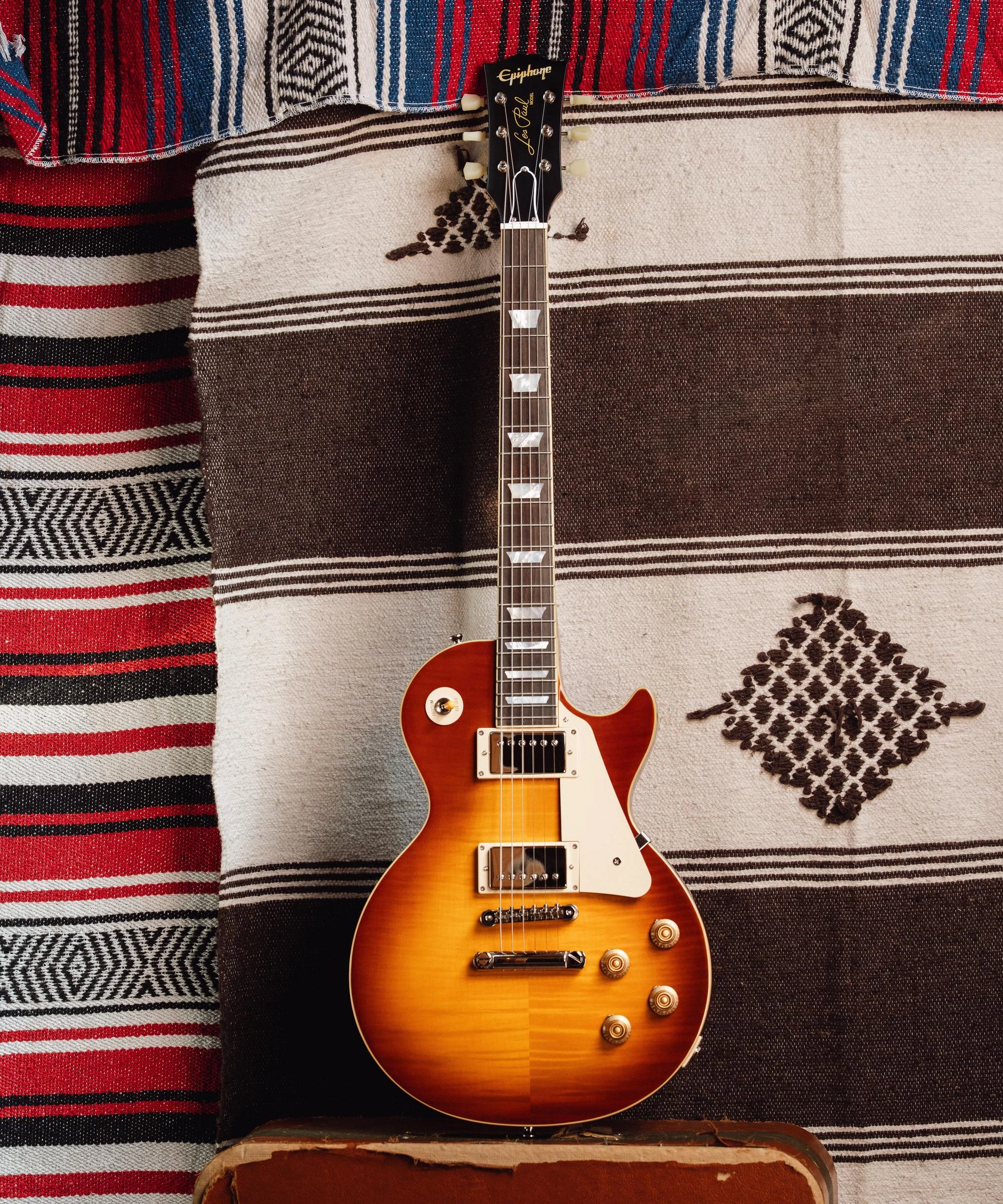Epiphone Inspired by Gibson Custom 1959 Les Paul Standard Reissue Electric Guitar in Golden Poppy Burst - ECLPR9GPNH1-Lifestyle.jpg